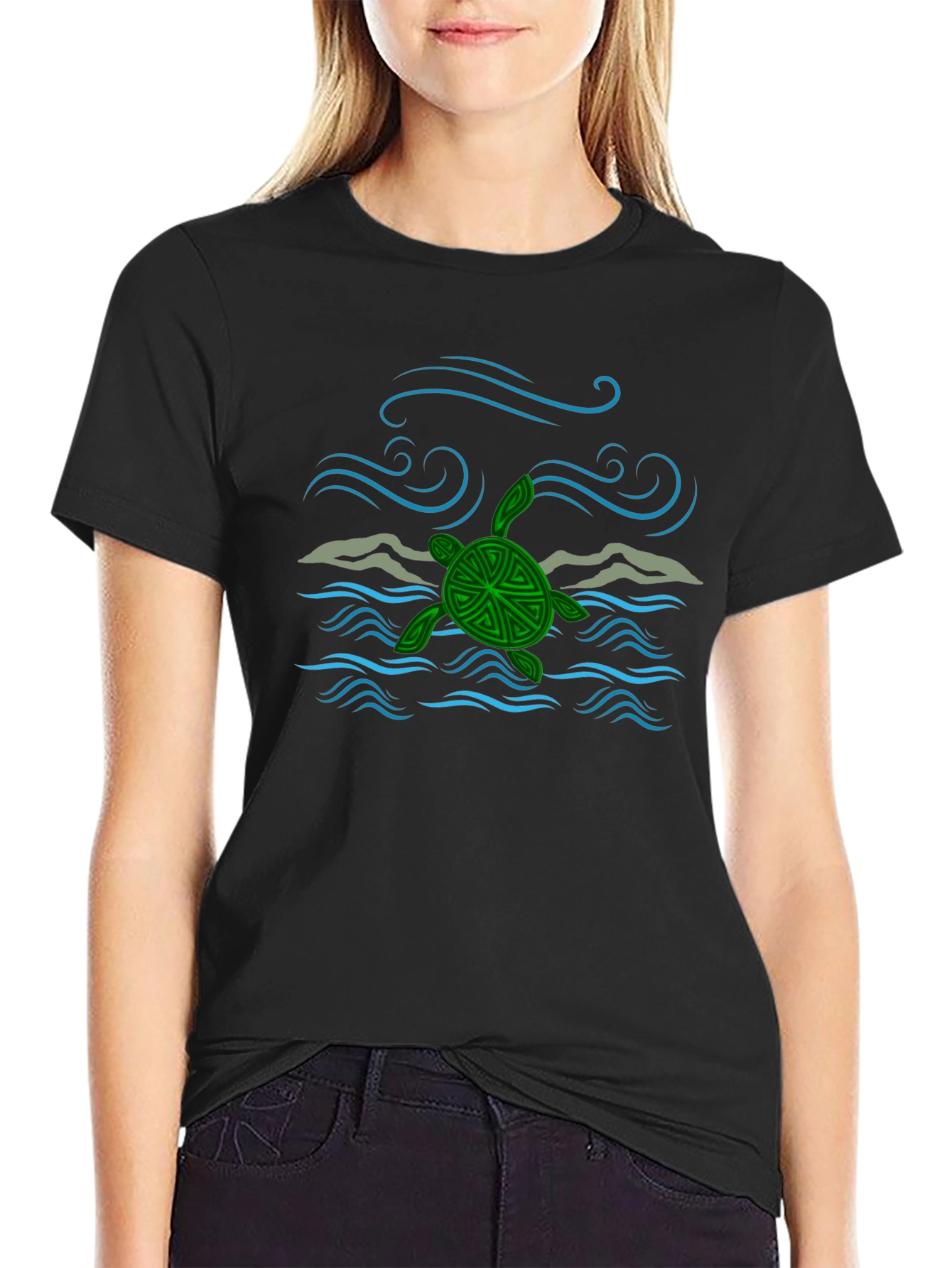 Turtle Ocean Wave Graphic Tee - Black