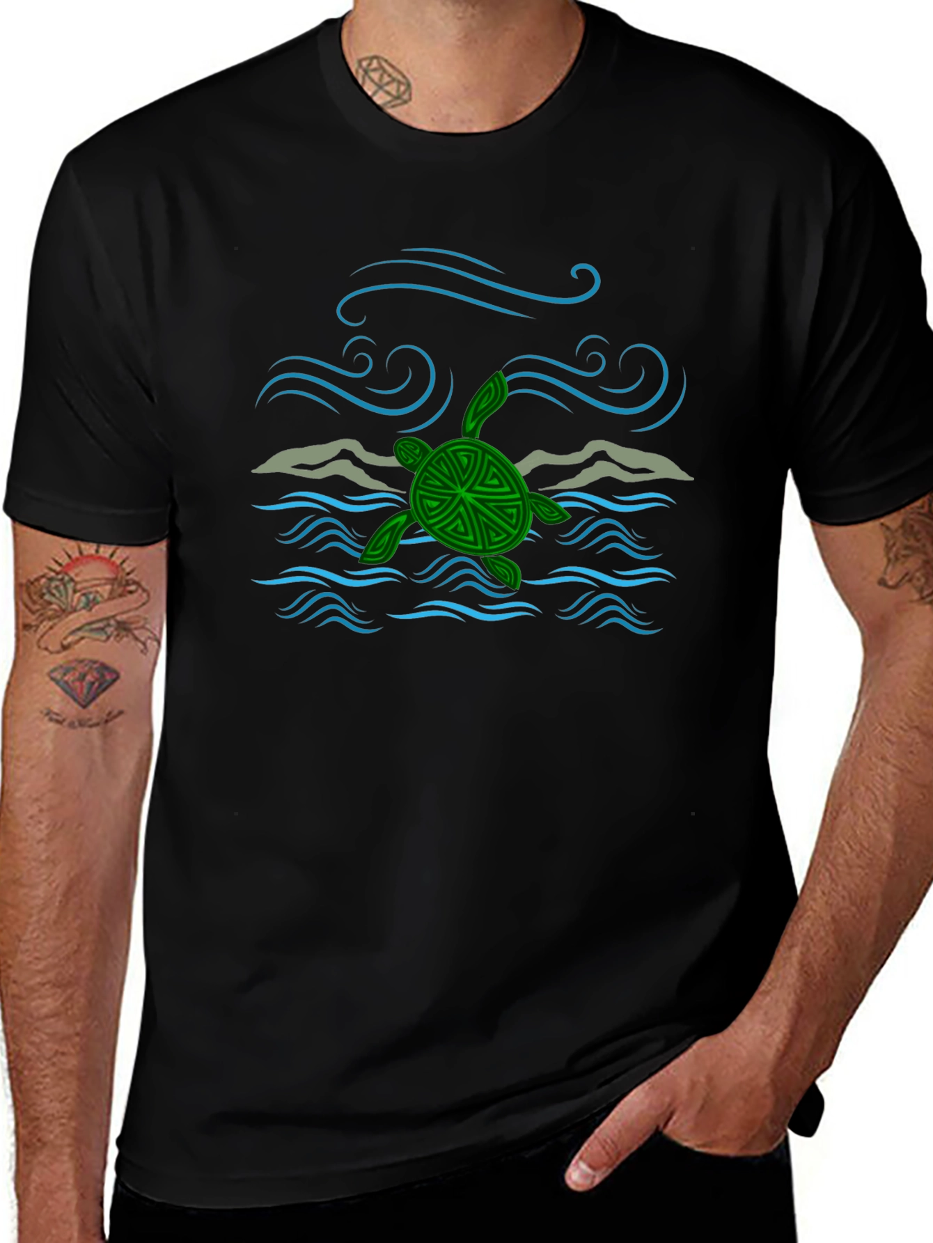 Turtle Ocean Wave Graphic Tee - Black