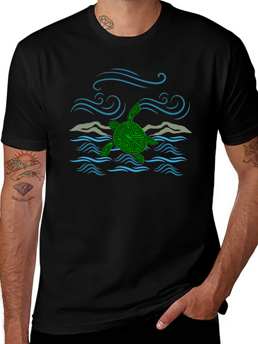 Turtle Ocean Wave Graphic Tee - Black