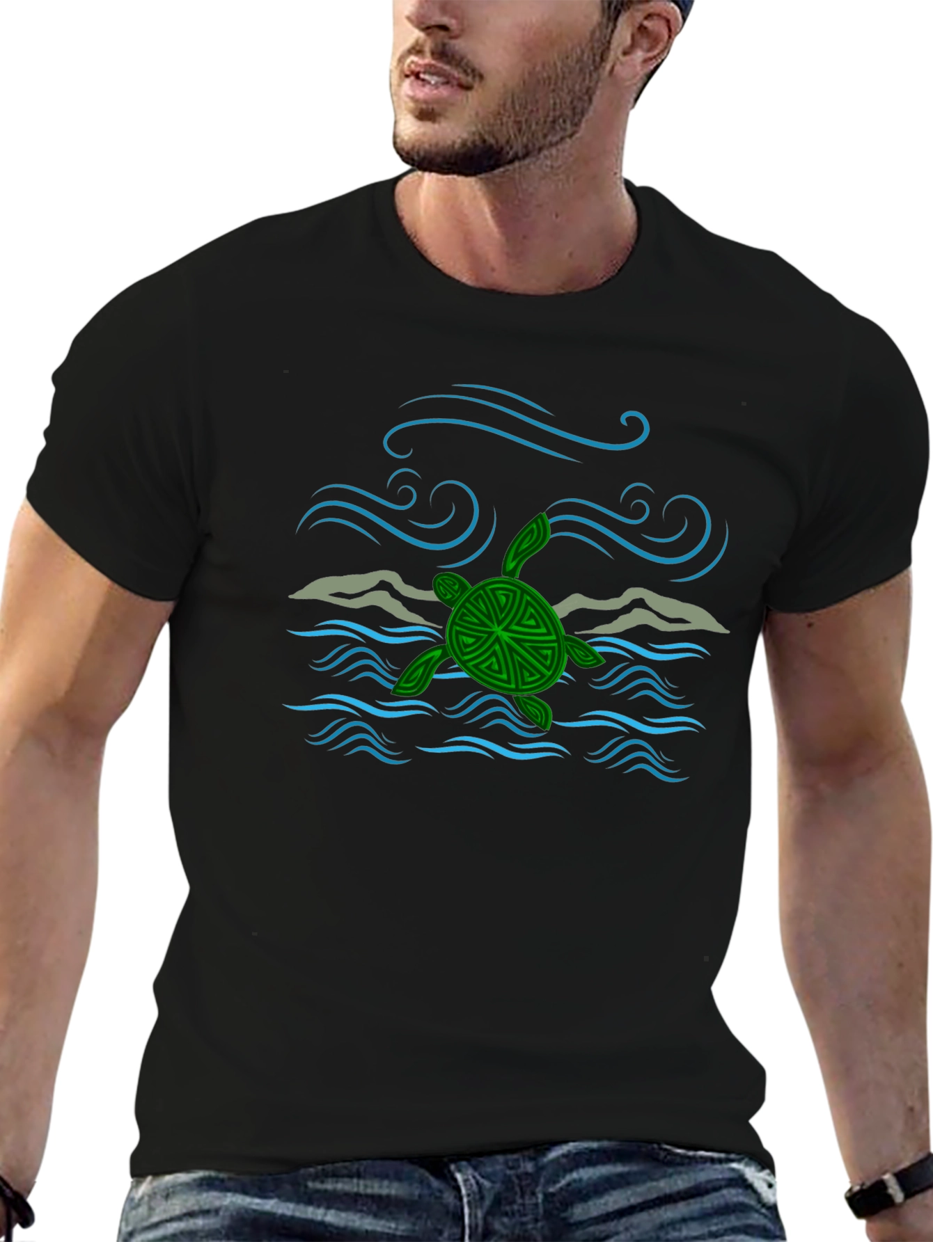 Turtle Ocean Wave Graphic Tee - Black