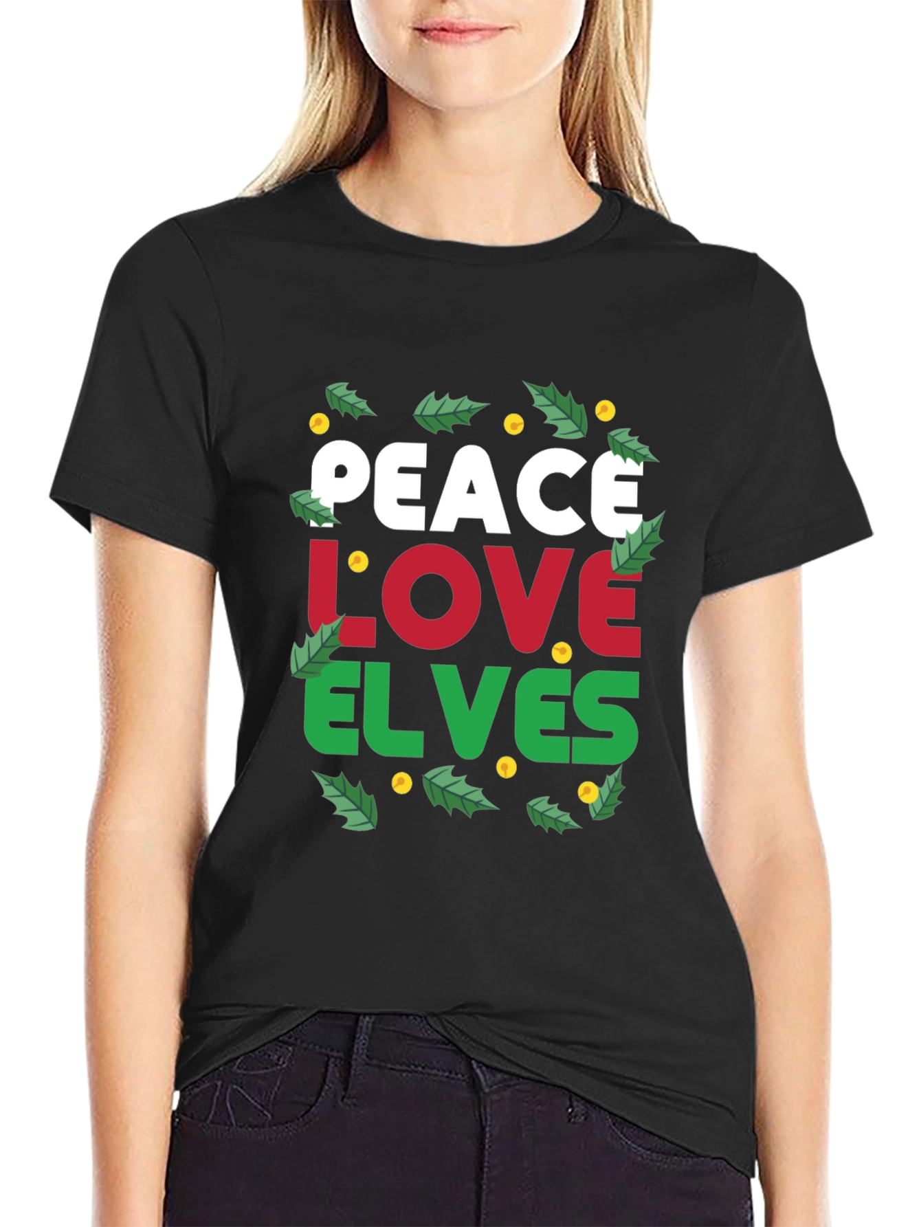 Peace Love Elves Christmas Holiday Graphic Tee