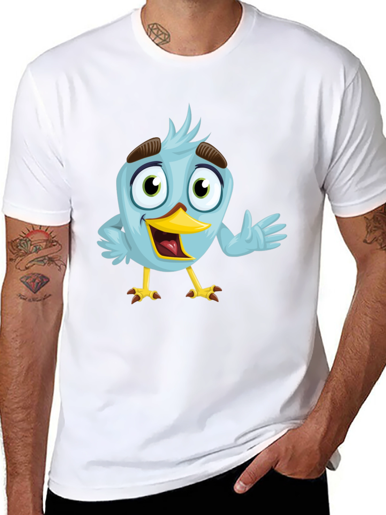 Cartoon Bird Graphic T-Shirt - Black