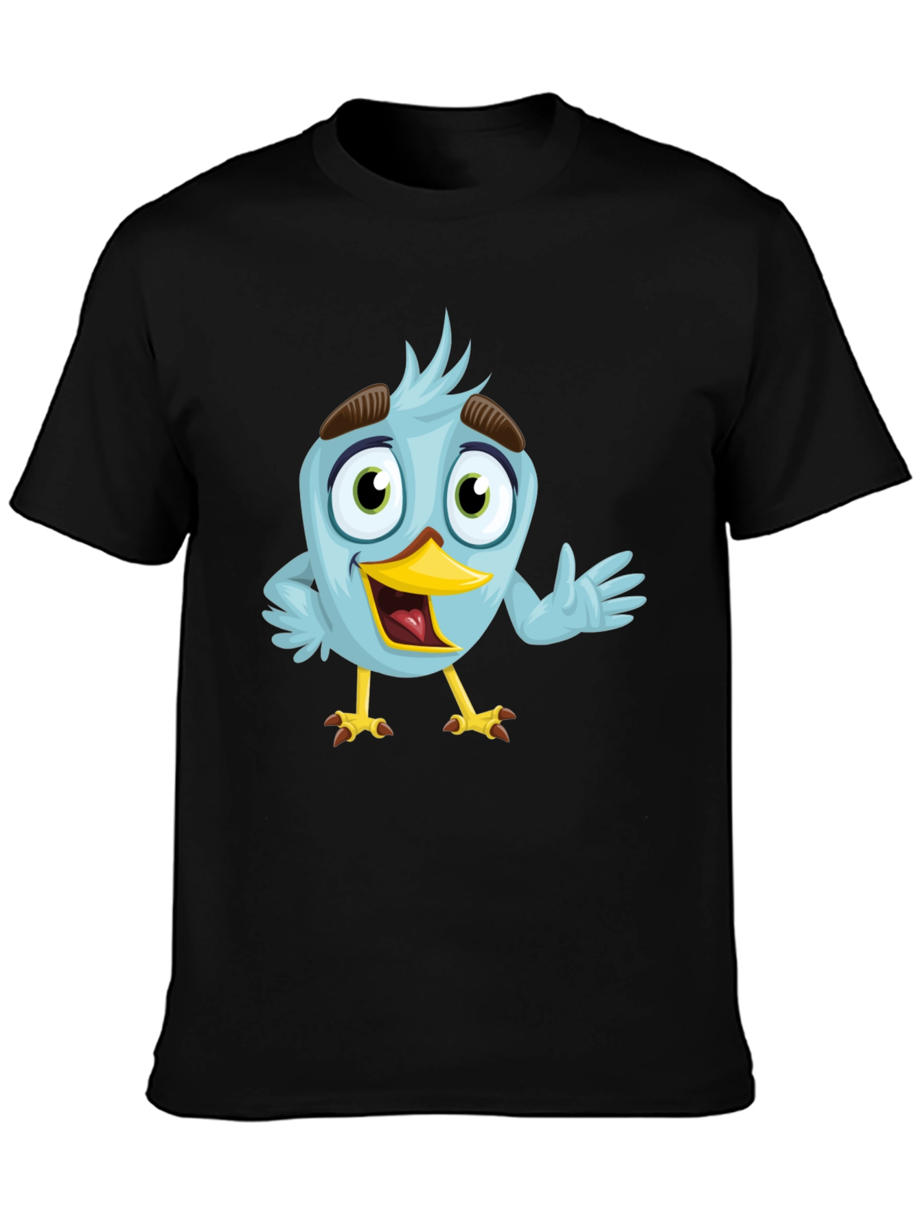 Cartoon Bird Graphic T-Shirt - Black