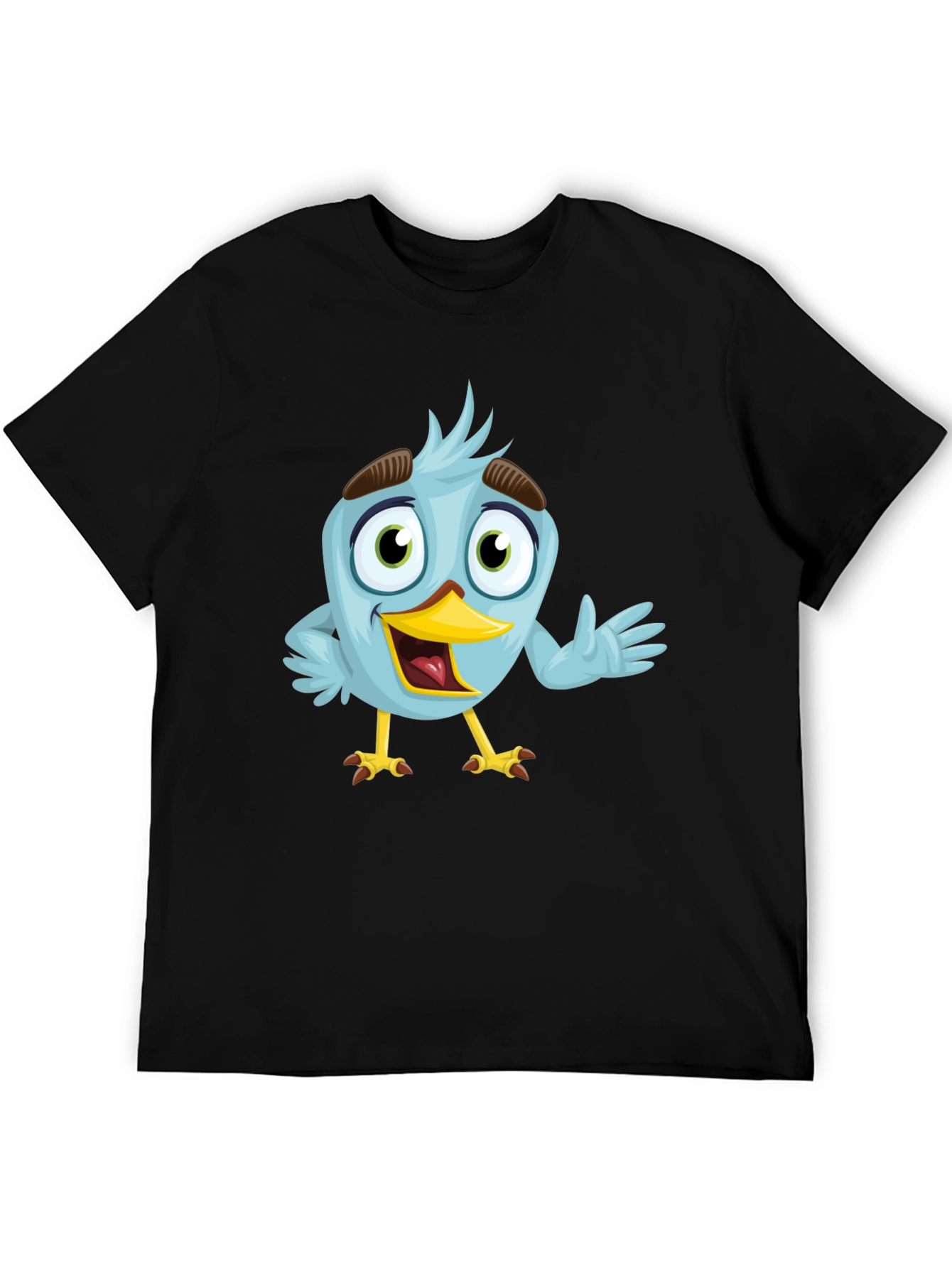 Cartoon Bird Graphic T-Shirt - Black