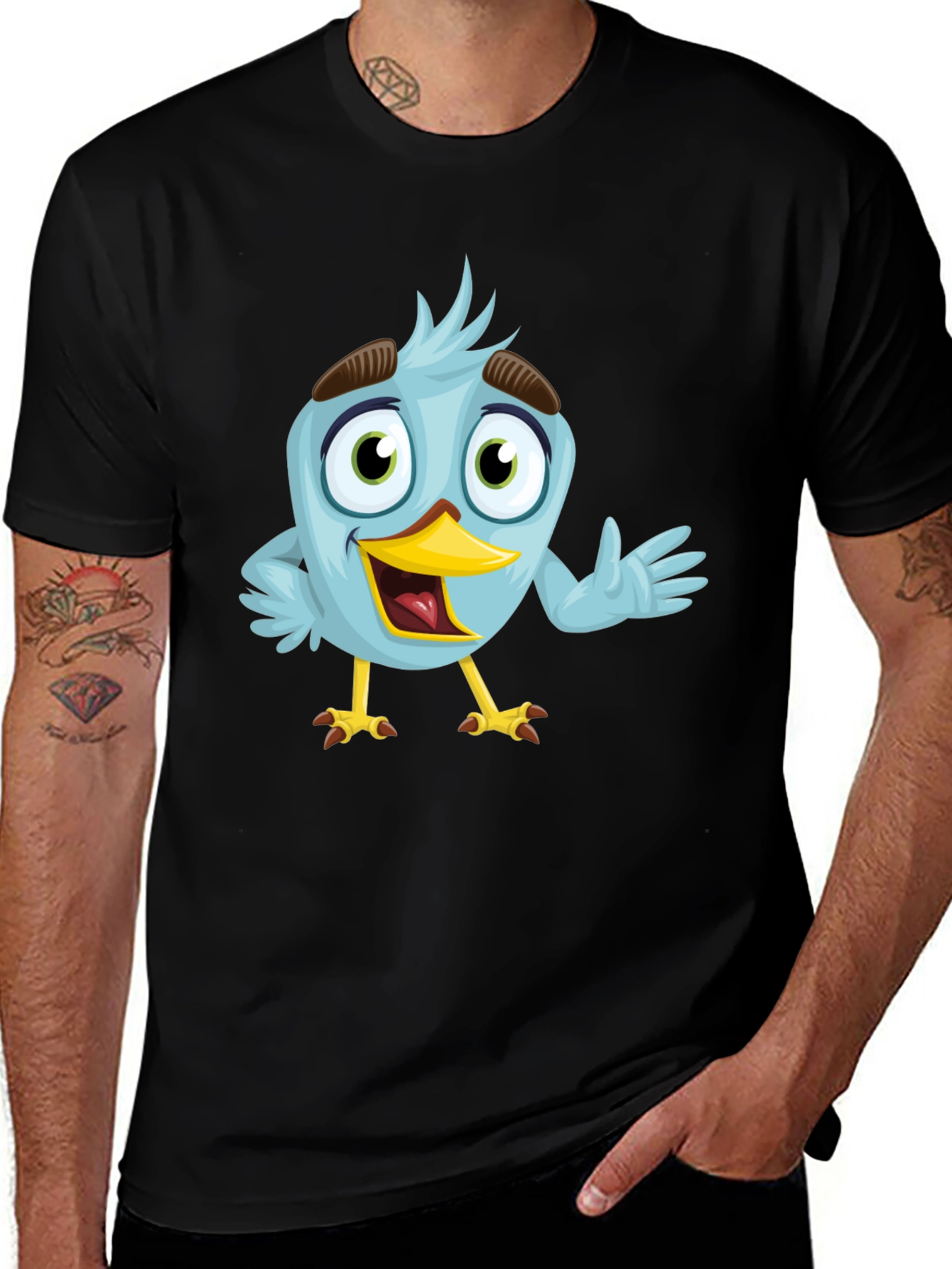 Cartoon Bird Graphic T-Shirt - Black