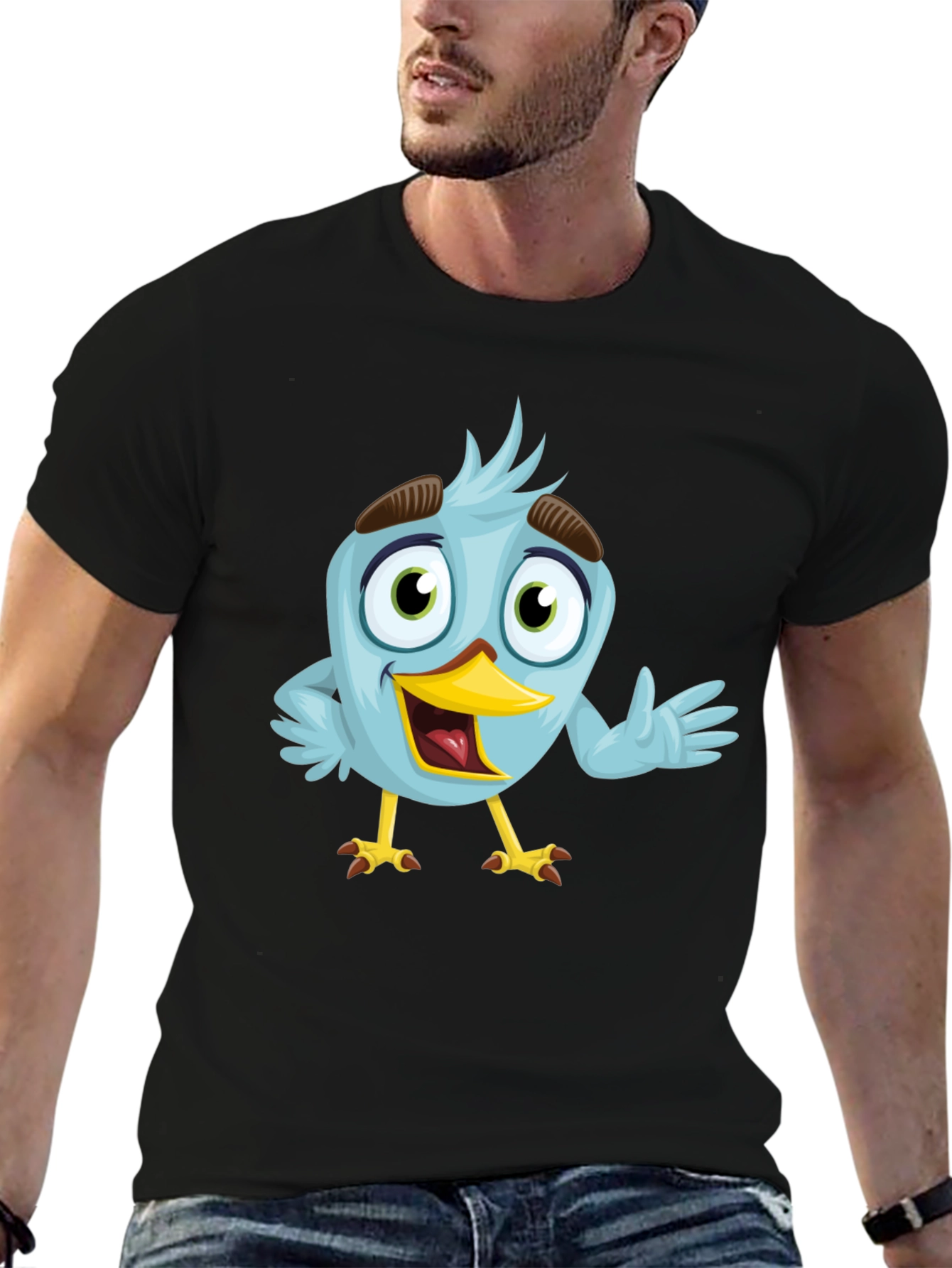 Cartoon Bird Graphic T-Shirt - Black