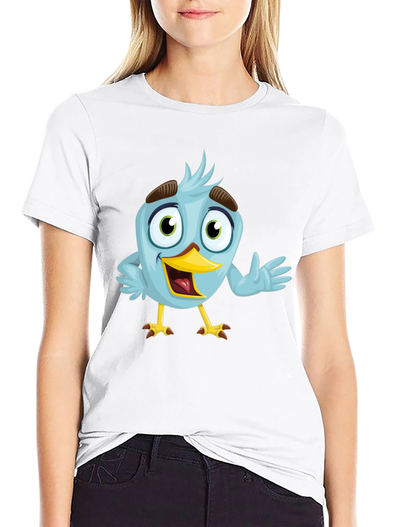 Cartoon Bird Graphic T-Shirt - Black