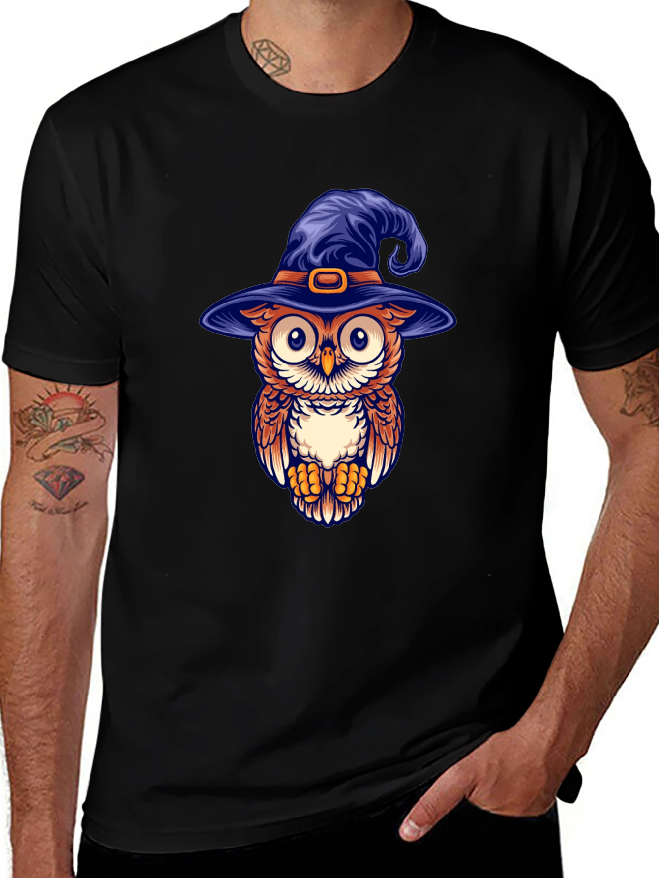 Owl Witch Hat Graphic T-Shirt