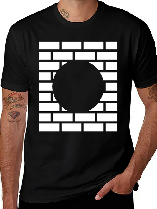 Abstract Brick Wall Circle Graphic Tee - Black