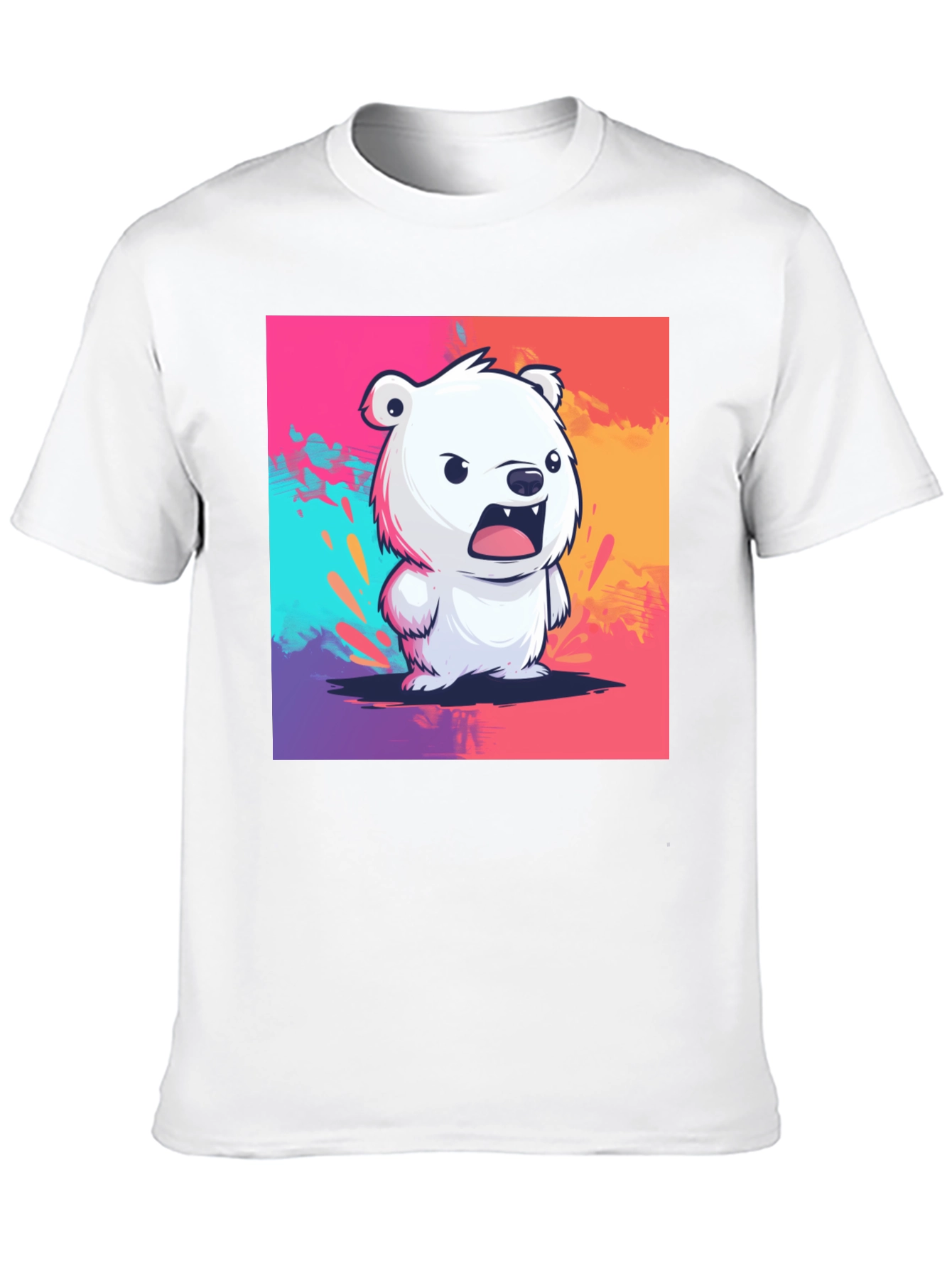 Cartoon Bear Graphic Tee - Black Casual T-Shirt