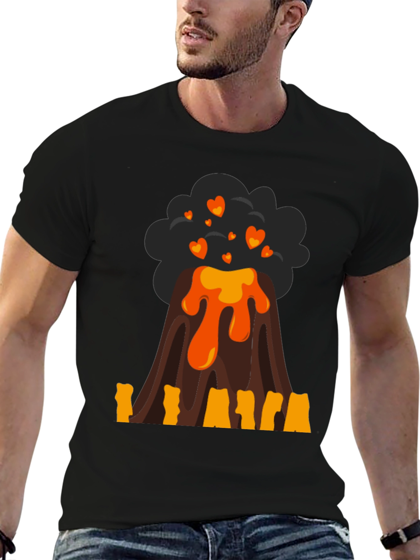 Volcano Heart Lava Mens Black T-Shirt