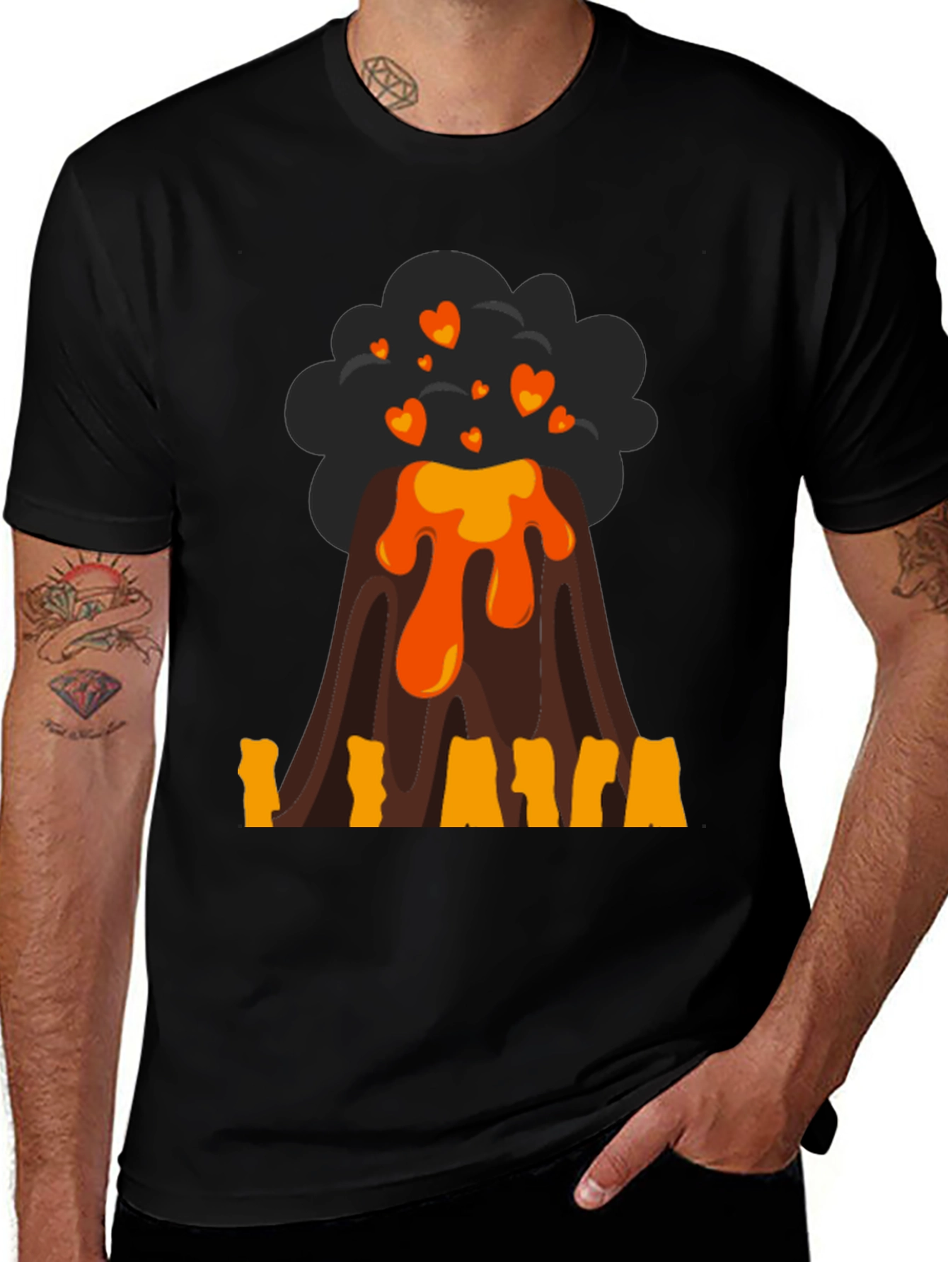 Volcano Heart Lava Mens Black T-Shirt