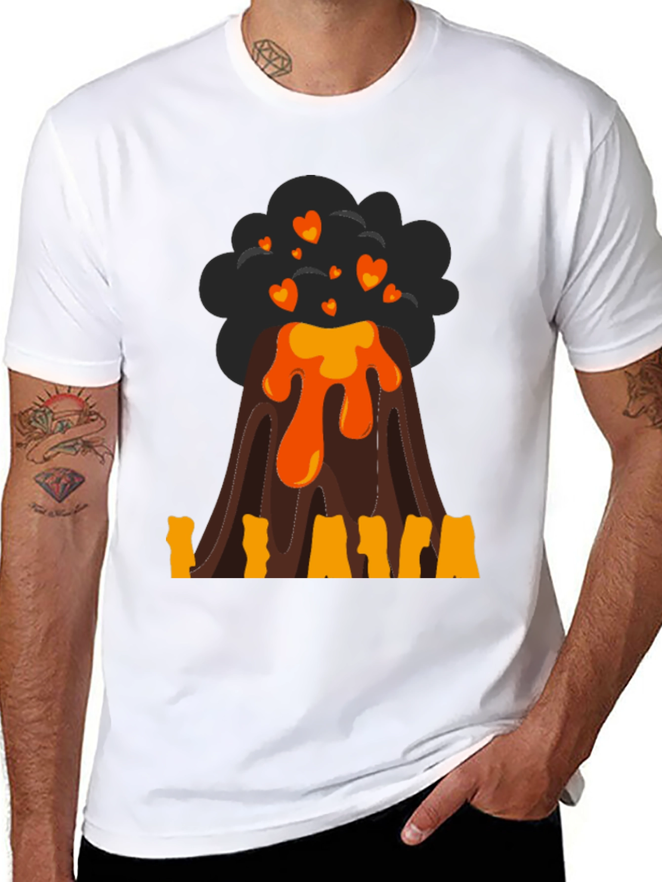 Volcano Heart Lava Mens Black T-Shirt