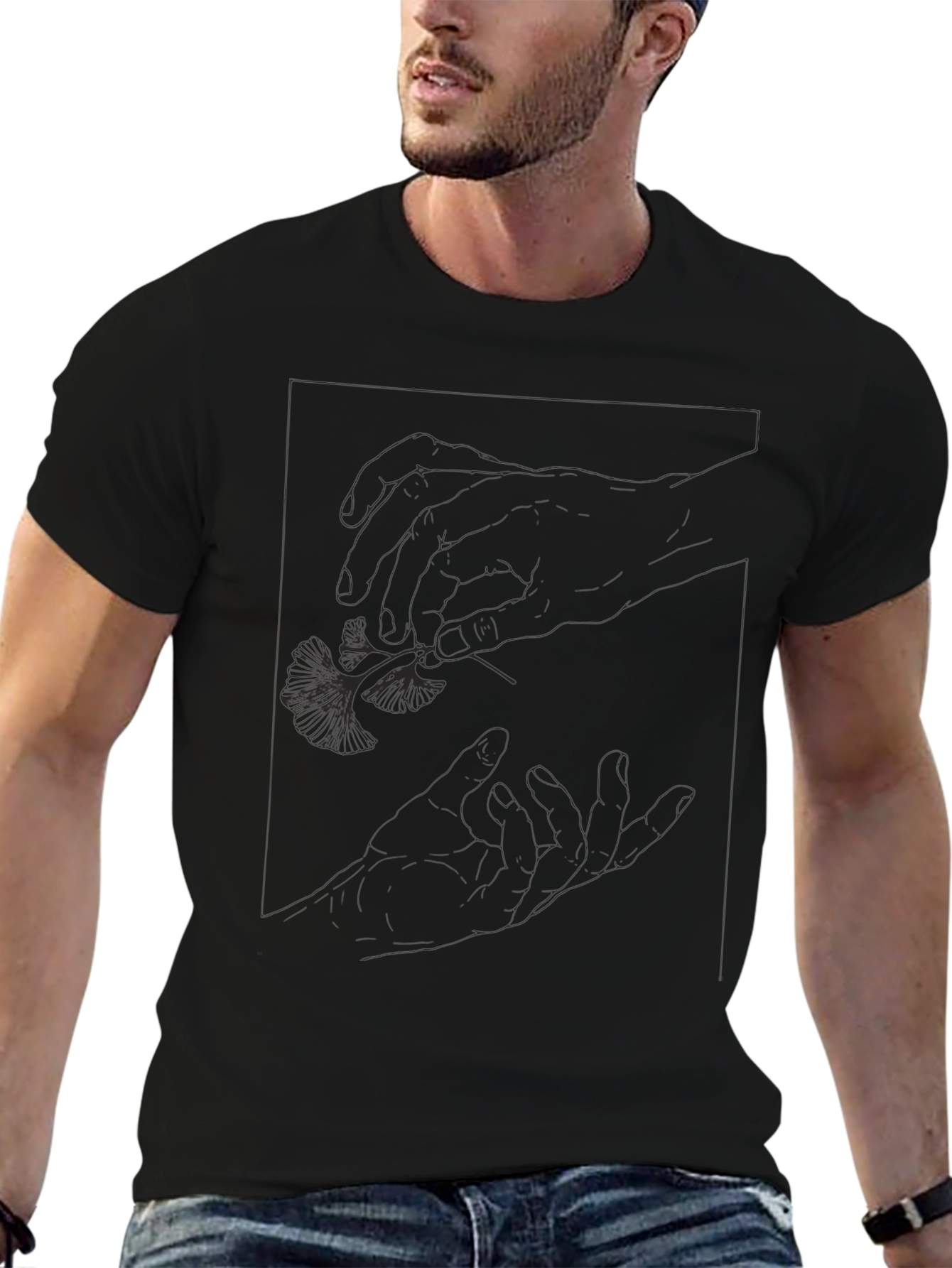 Black Graphic Tee - Botanical Hand Design