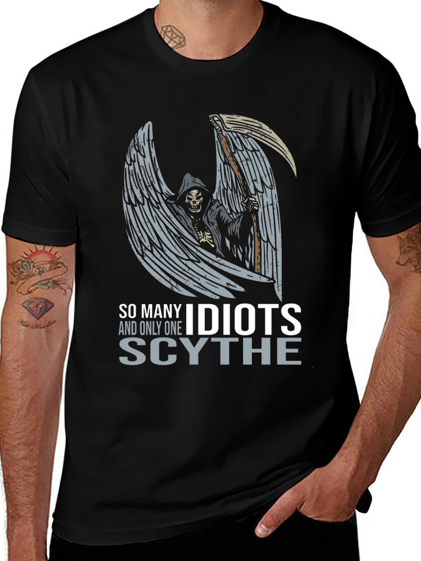 Grim Reaper Idiots Graphic T-Shirt