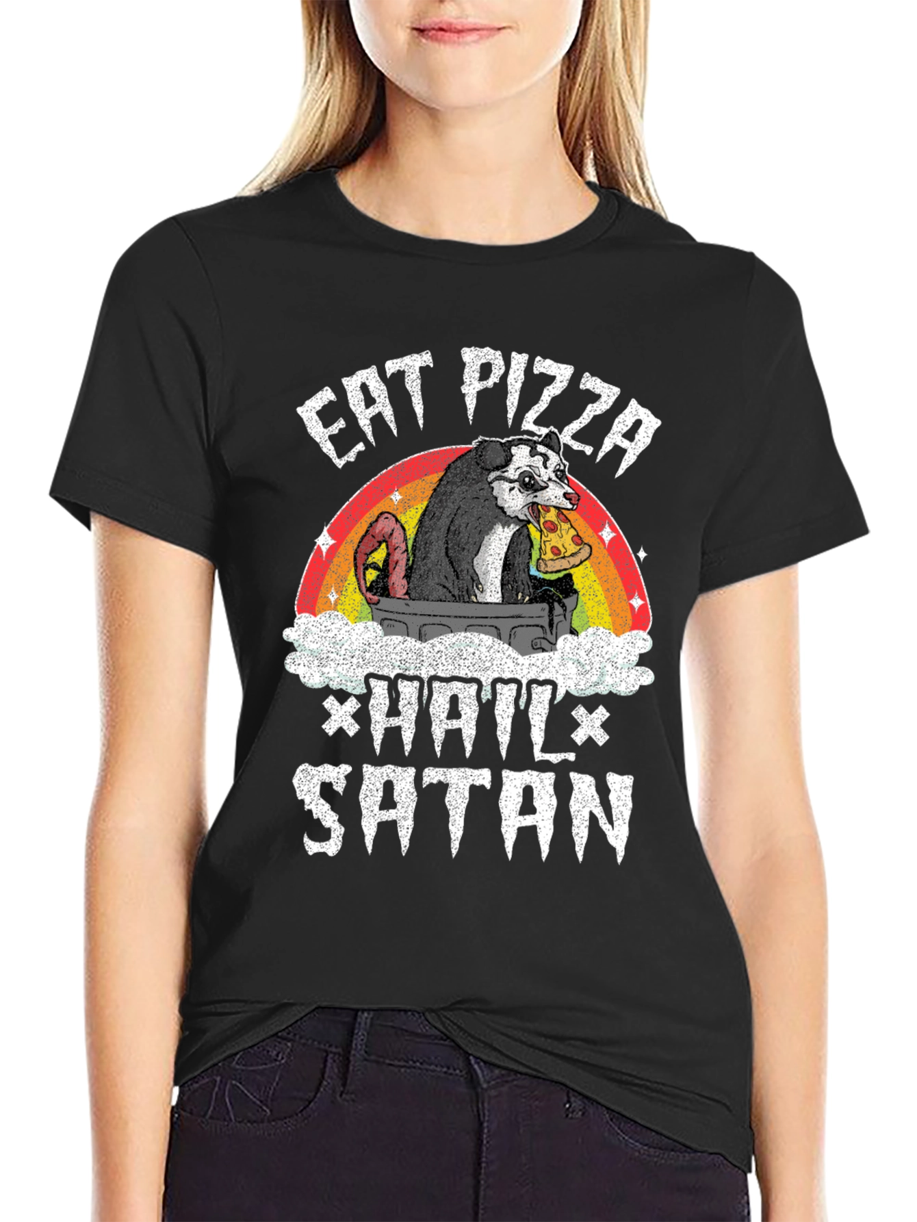 Eat Pizza Hail Satan Opossum T-Shirt