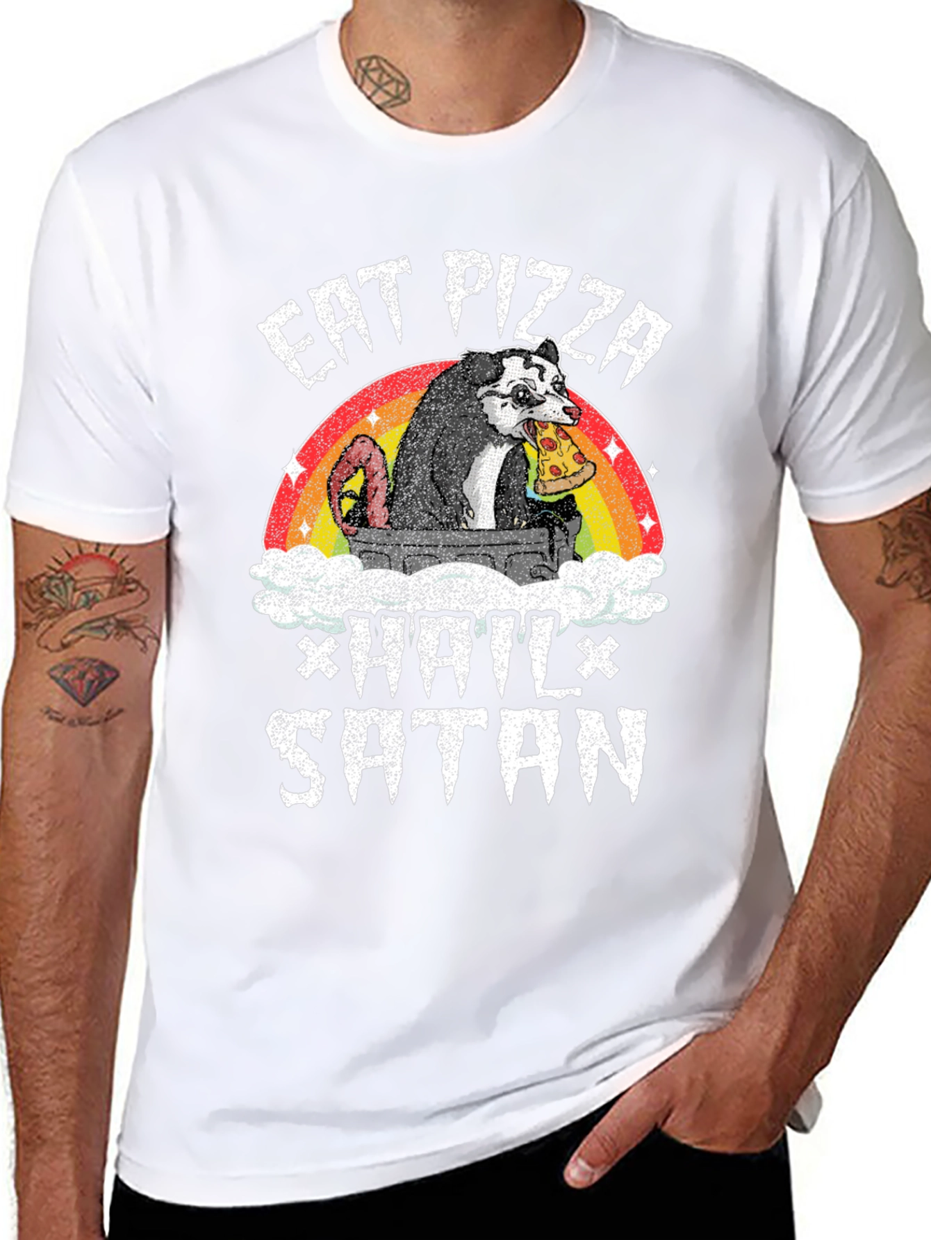Eat Pizza Hail Satan Opossum T-Shirt