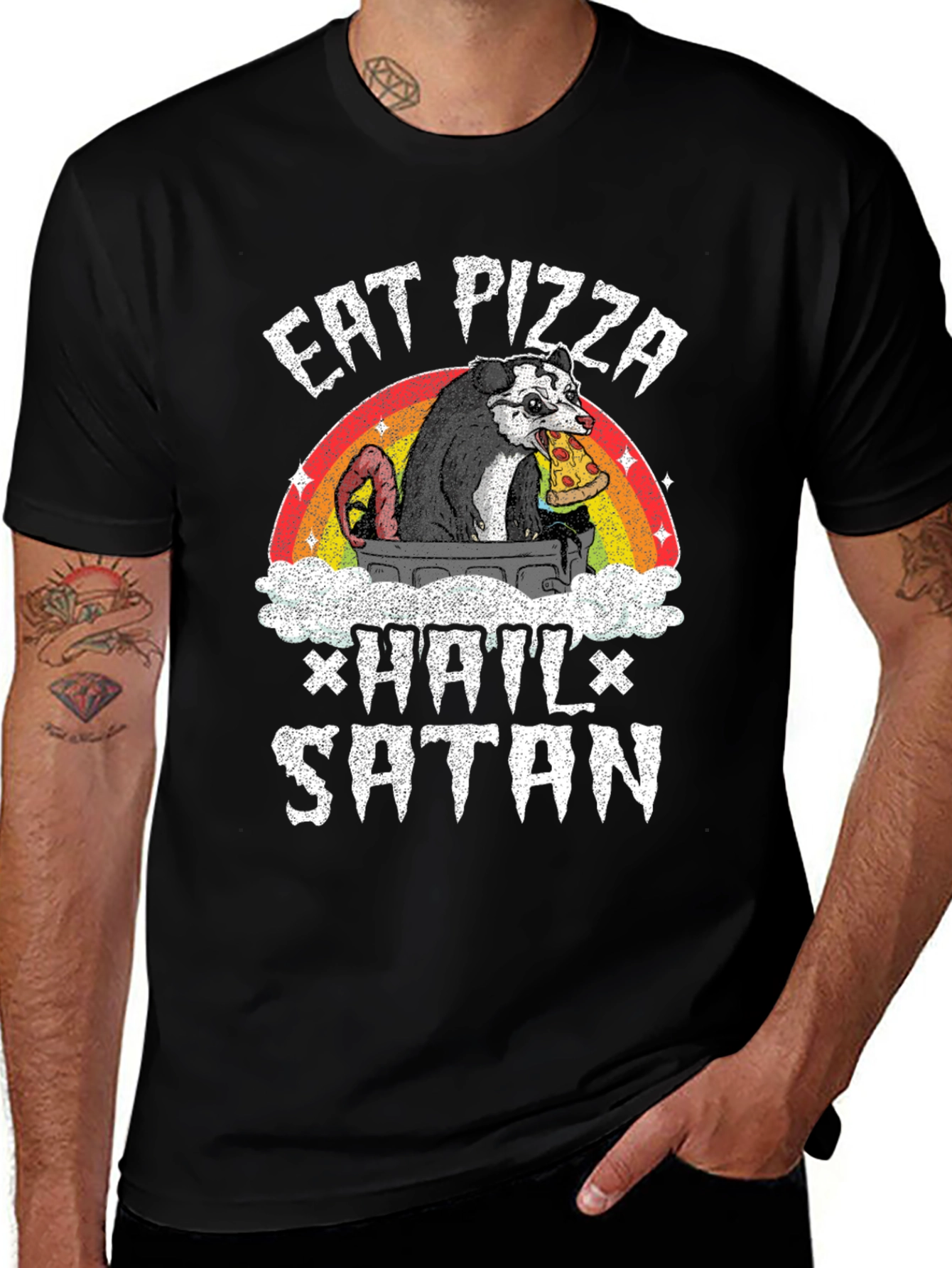 Eat Pizza Hail Satan Opossum T-Shirt