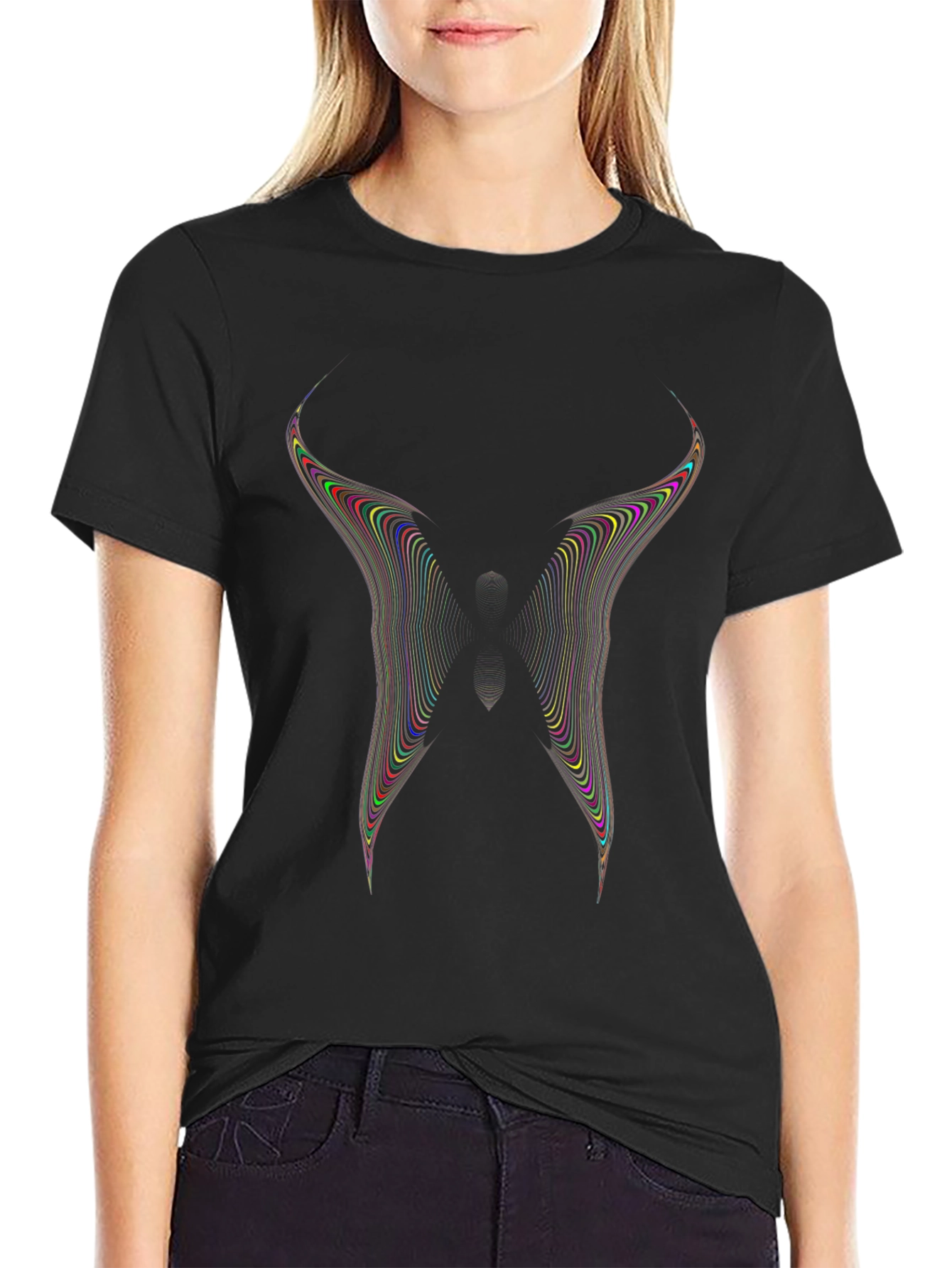 Abstract Butterfly Graphic Black T-Shirt