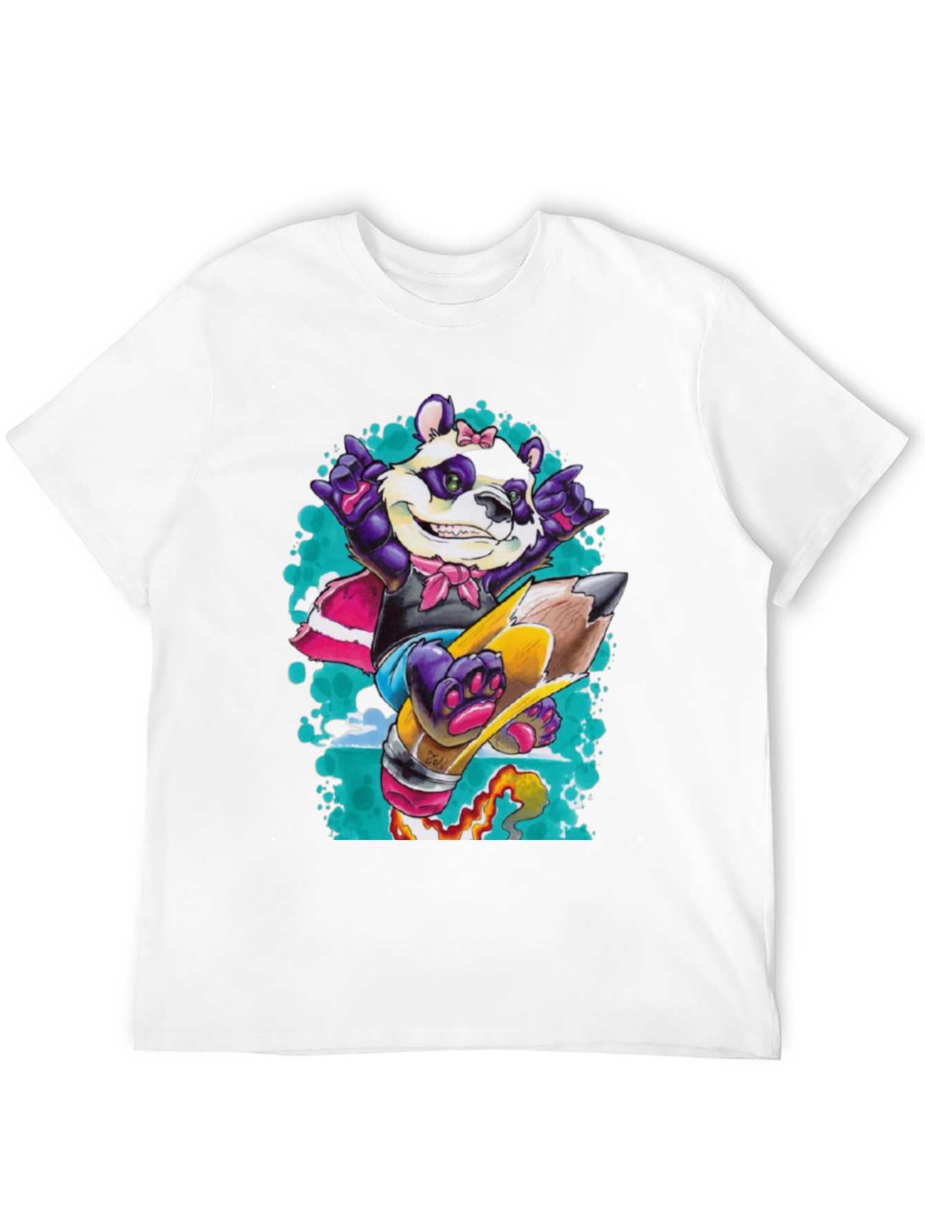 Panda on Pencil Black T-Shirt
