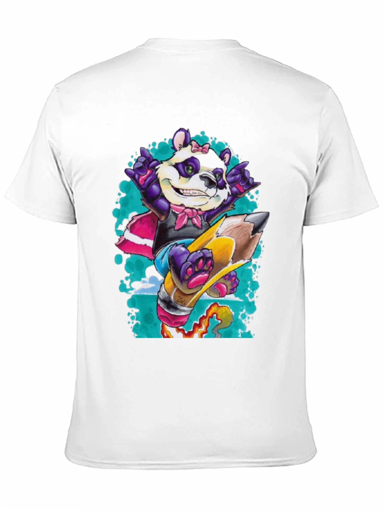 Panda on Pencil Black T-Shirt
