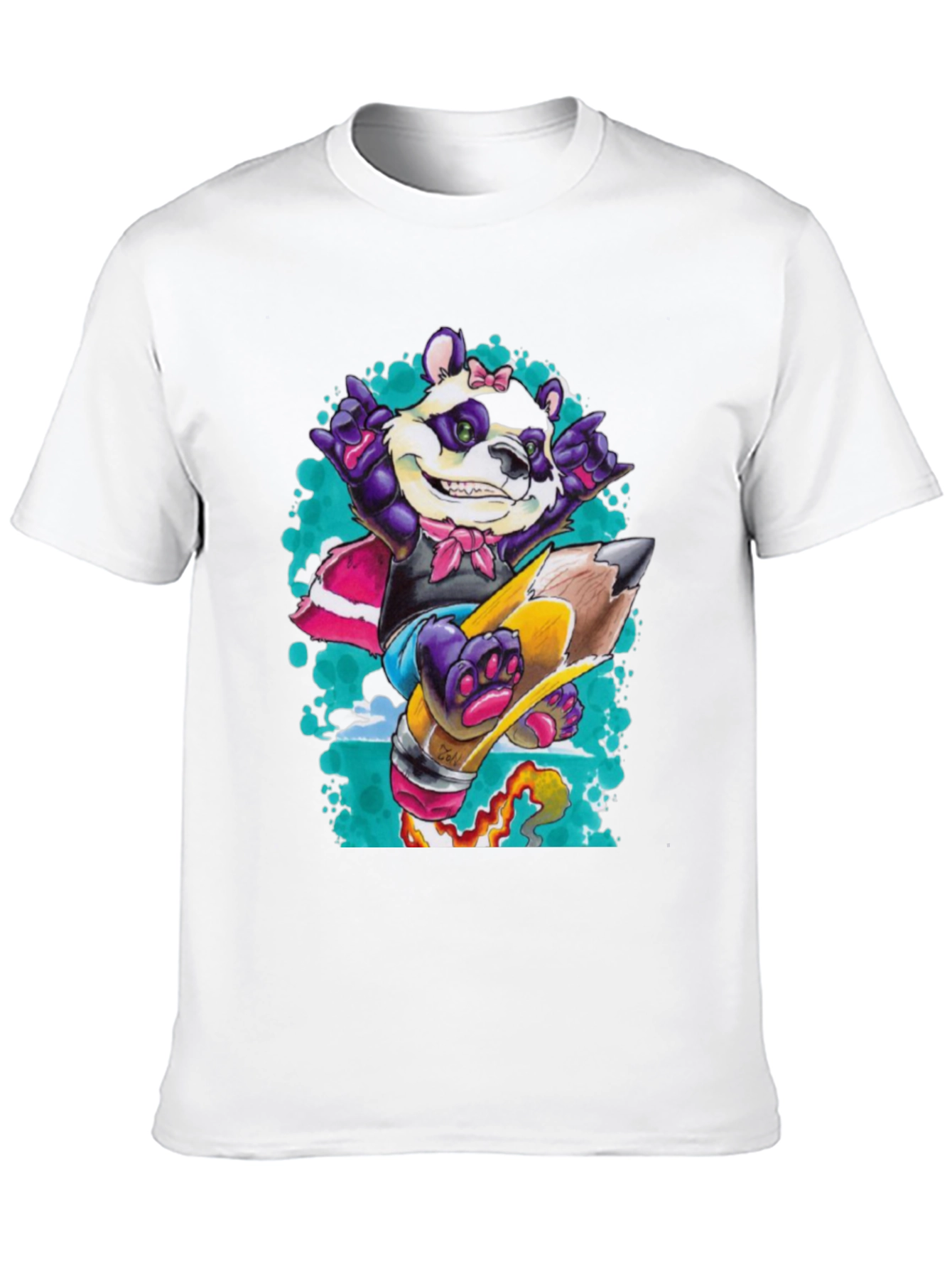 Panda on Pencil Black T-Shirt
