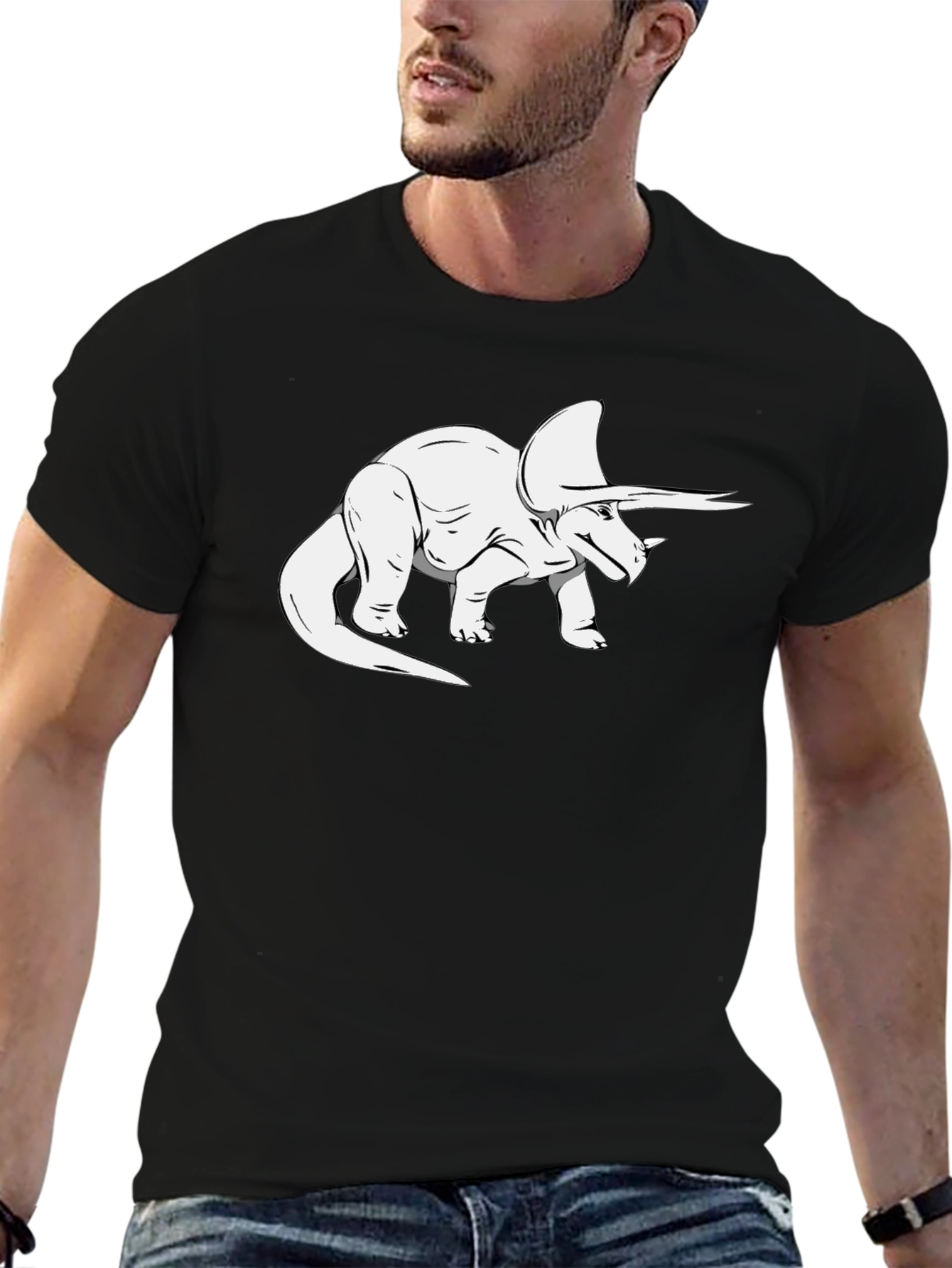 Triceratops Graphic Tee - Black Dinosaur Shirt