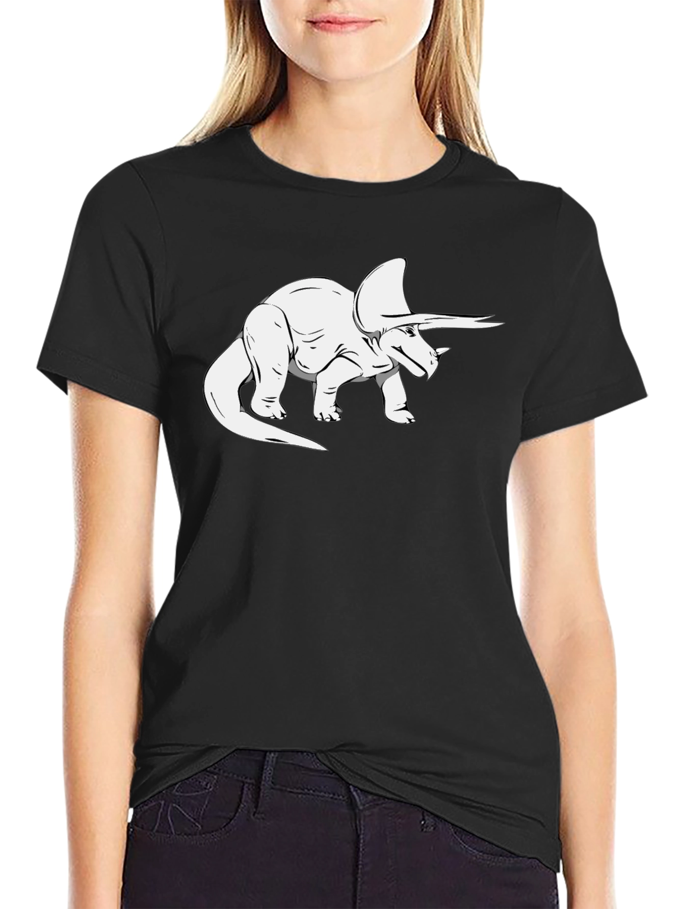 Triceratops Graphic Tee - Black Dinosaur Shirt