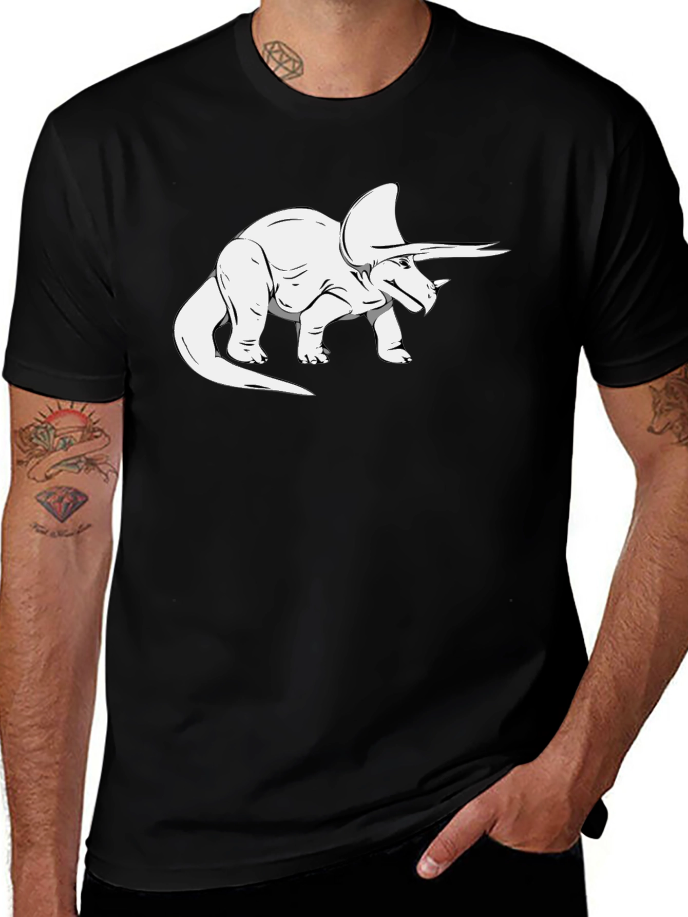 Triceratops Graphic Tee - Black Dinosaur Shirt