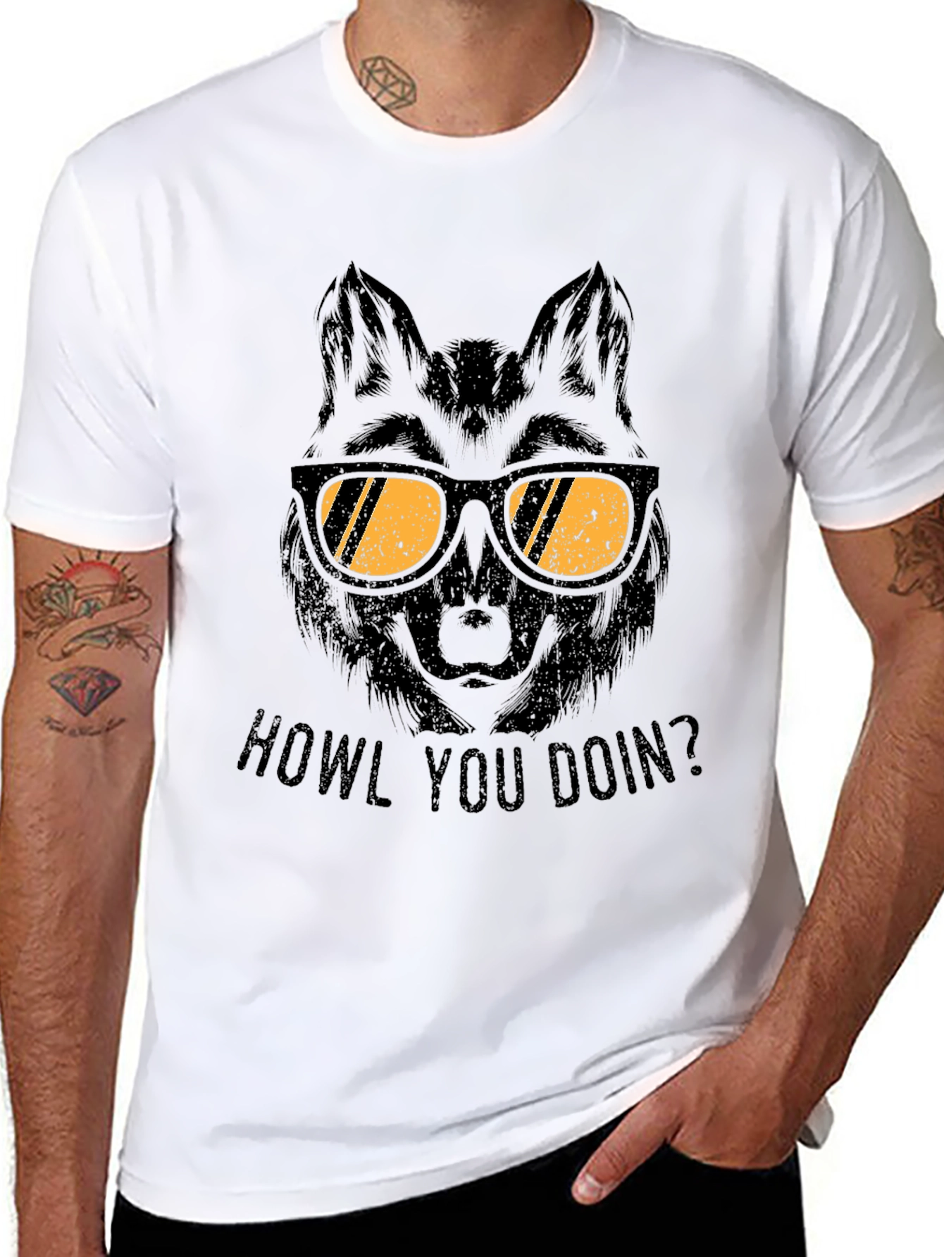 Wolf with Sunglasses T-Shirt - Howl You Doin?