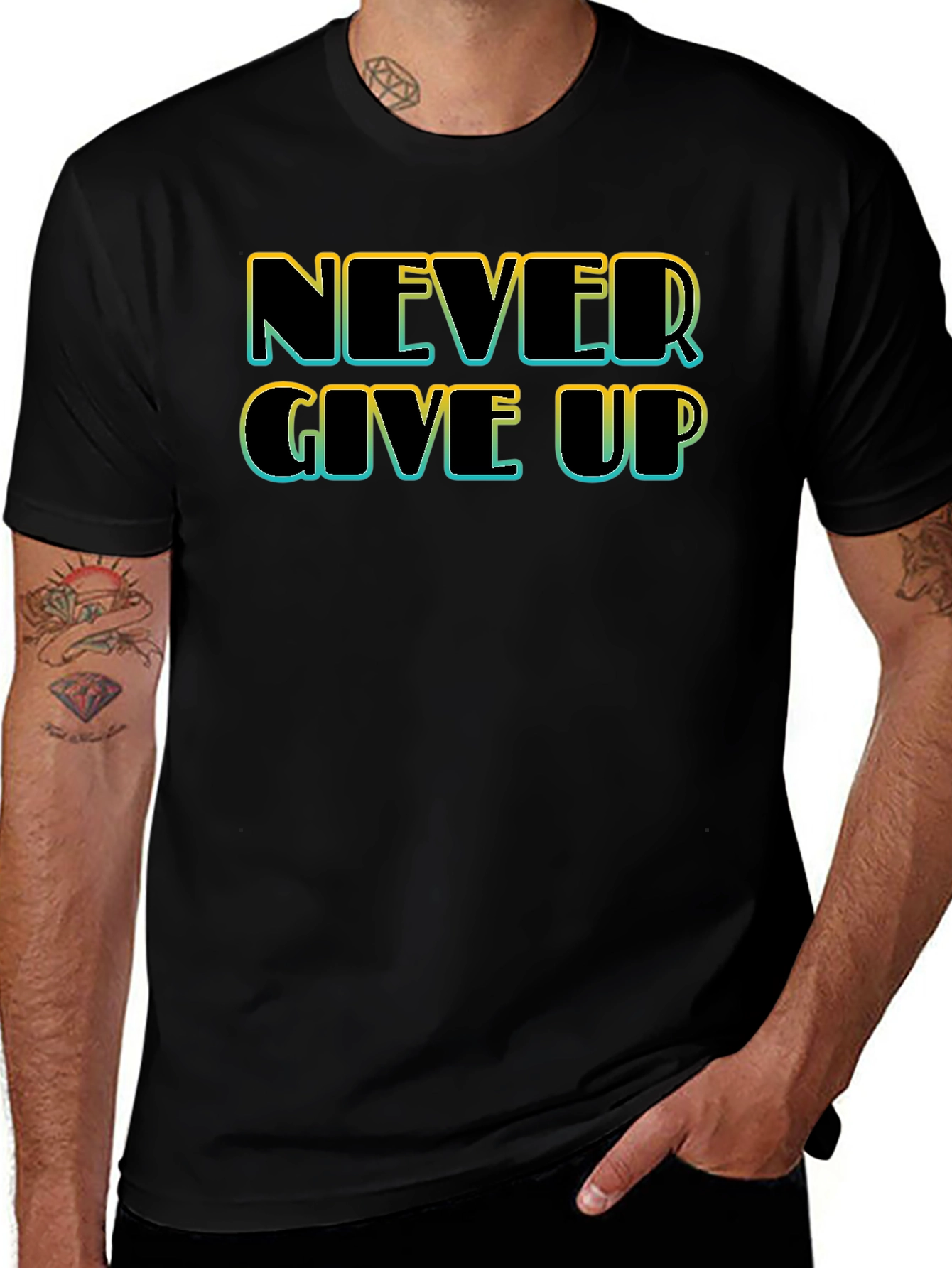 Never Give Up Black T-Shirt - Motivational Tee