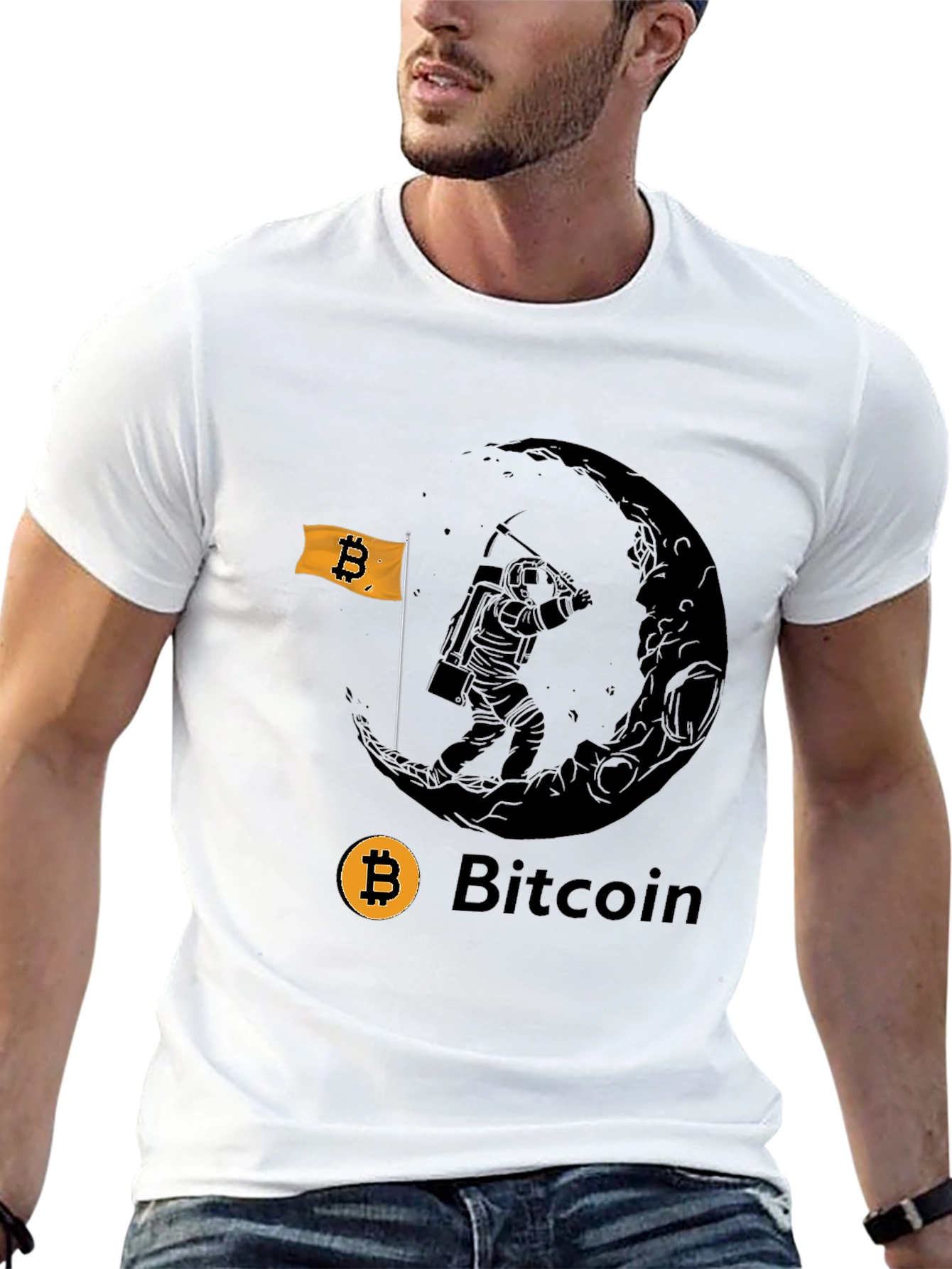 Bitcoin Astronaut Moon Mining Black T-Shirt