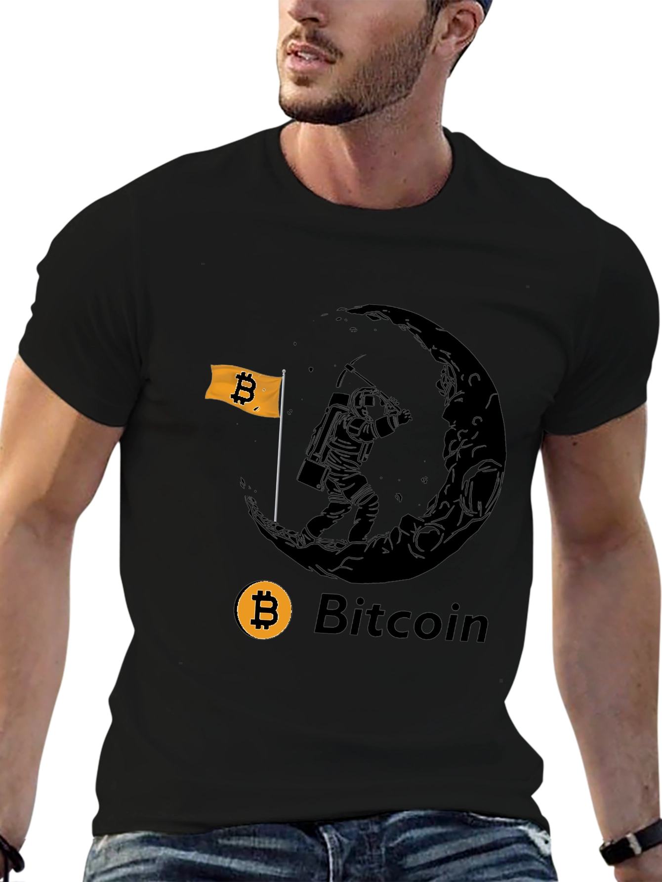 Bitcoin Astronaut Moon Mining Black T-Shirt