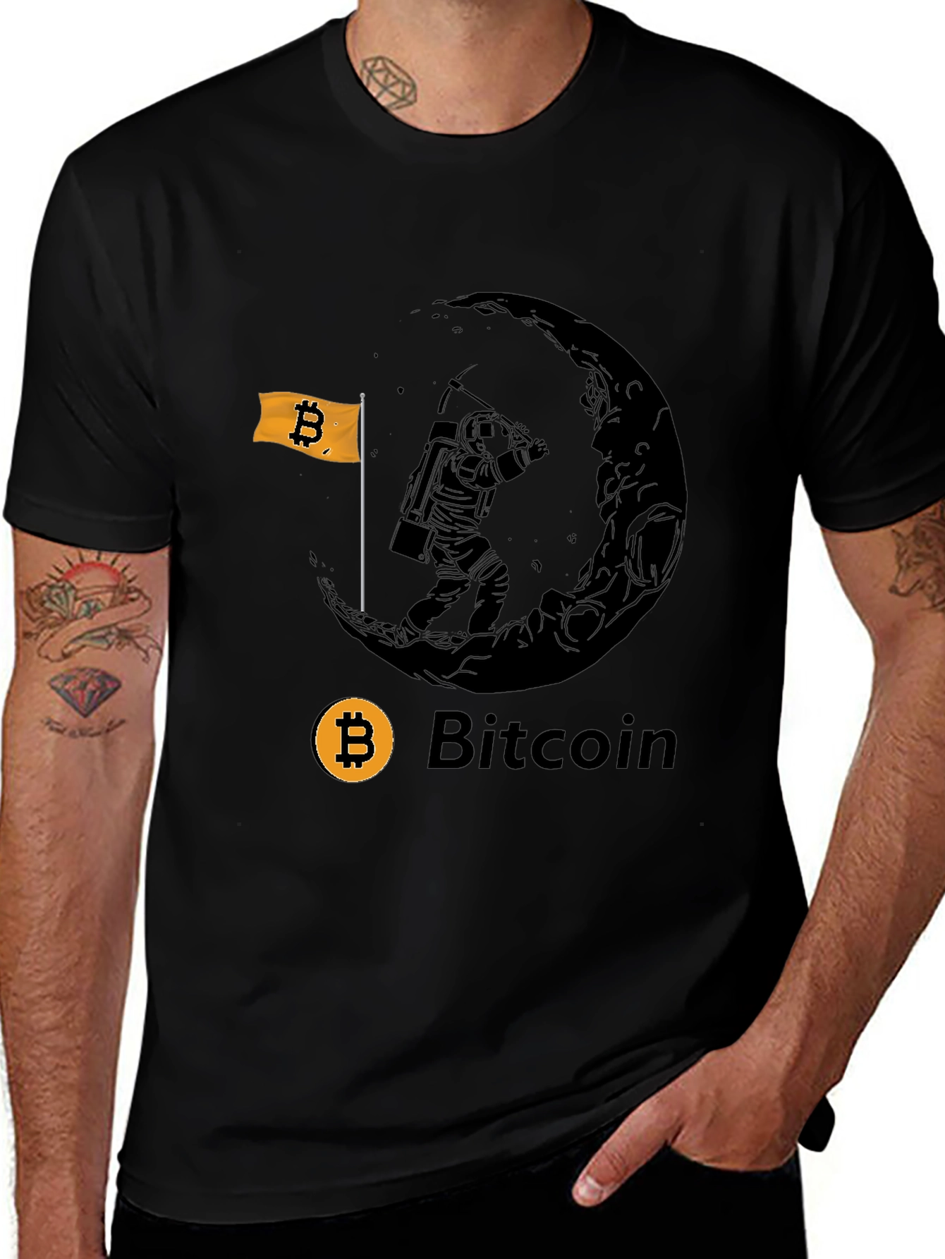 Bitcoin Astronaut Moon Mining Black T-Shirt