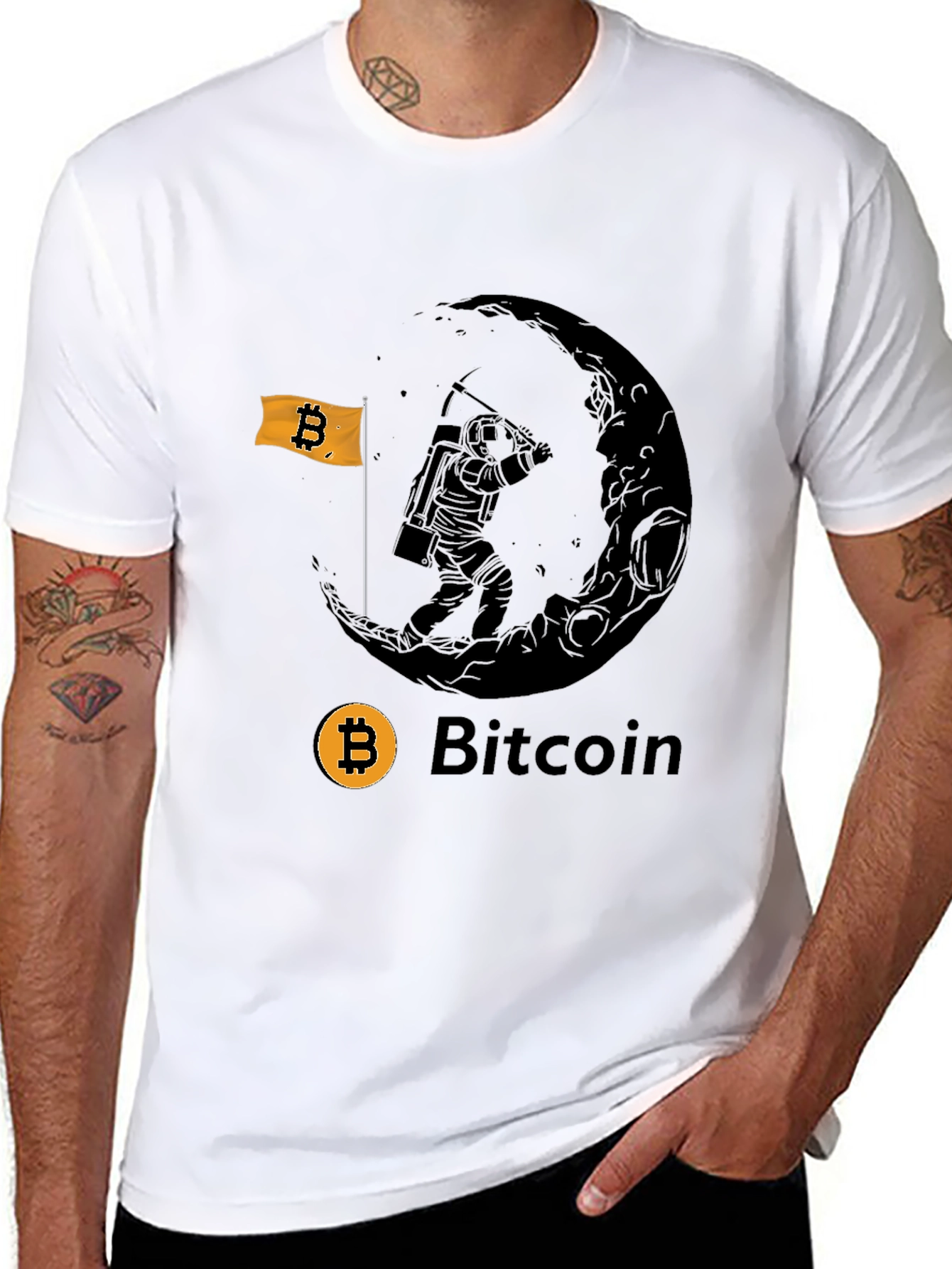 Bitcoin Astronaut Moon Mining Black T-Shirt