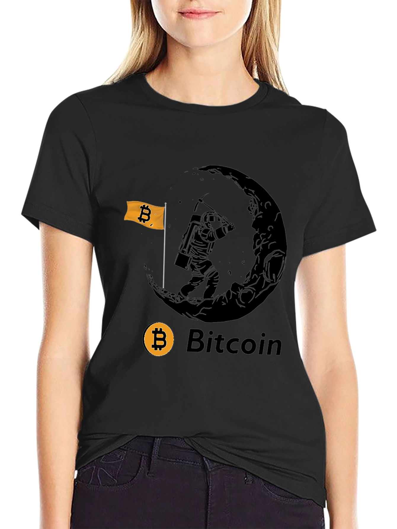 Bitcoin Astronaut Moon Mining Black T-Shirt