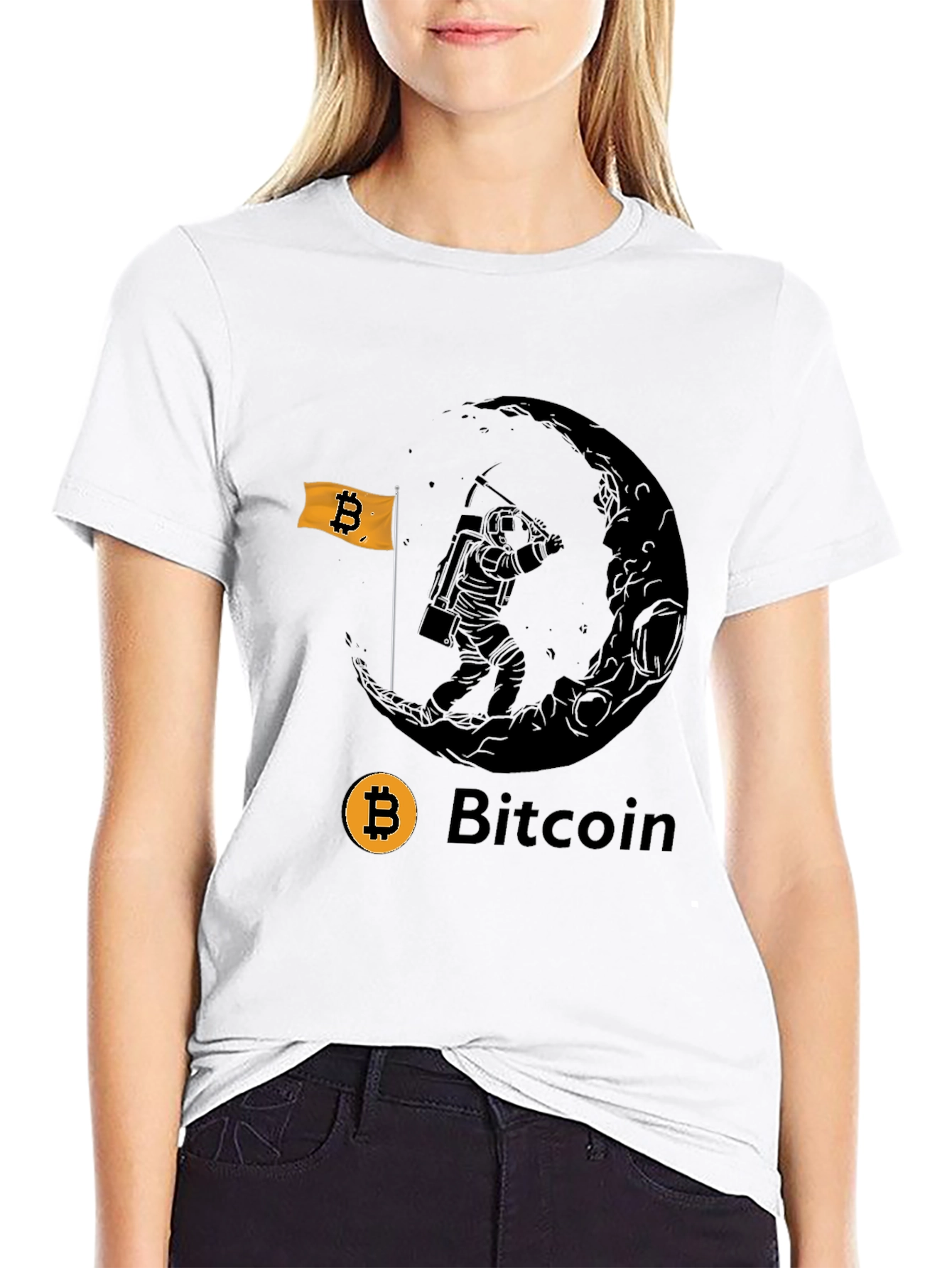 Bitcoin Astronaut Moon Mining Black T-Shirt