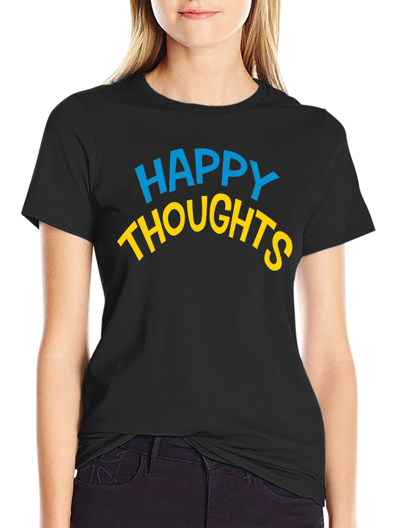 Happy Thoughts Graphic Tee - Soft Black Cotton T-Shirt