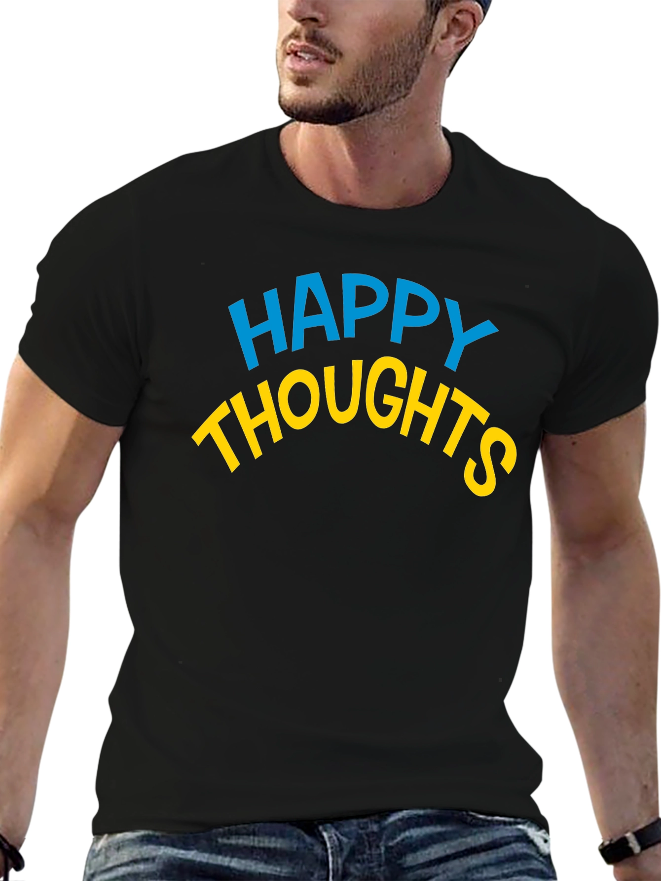 Happy Thoughts Graphic Tee - Soft Black Cotton T-Shirt
