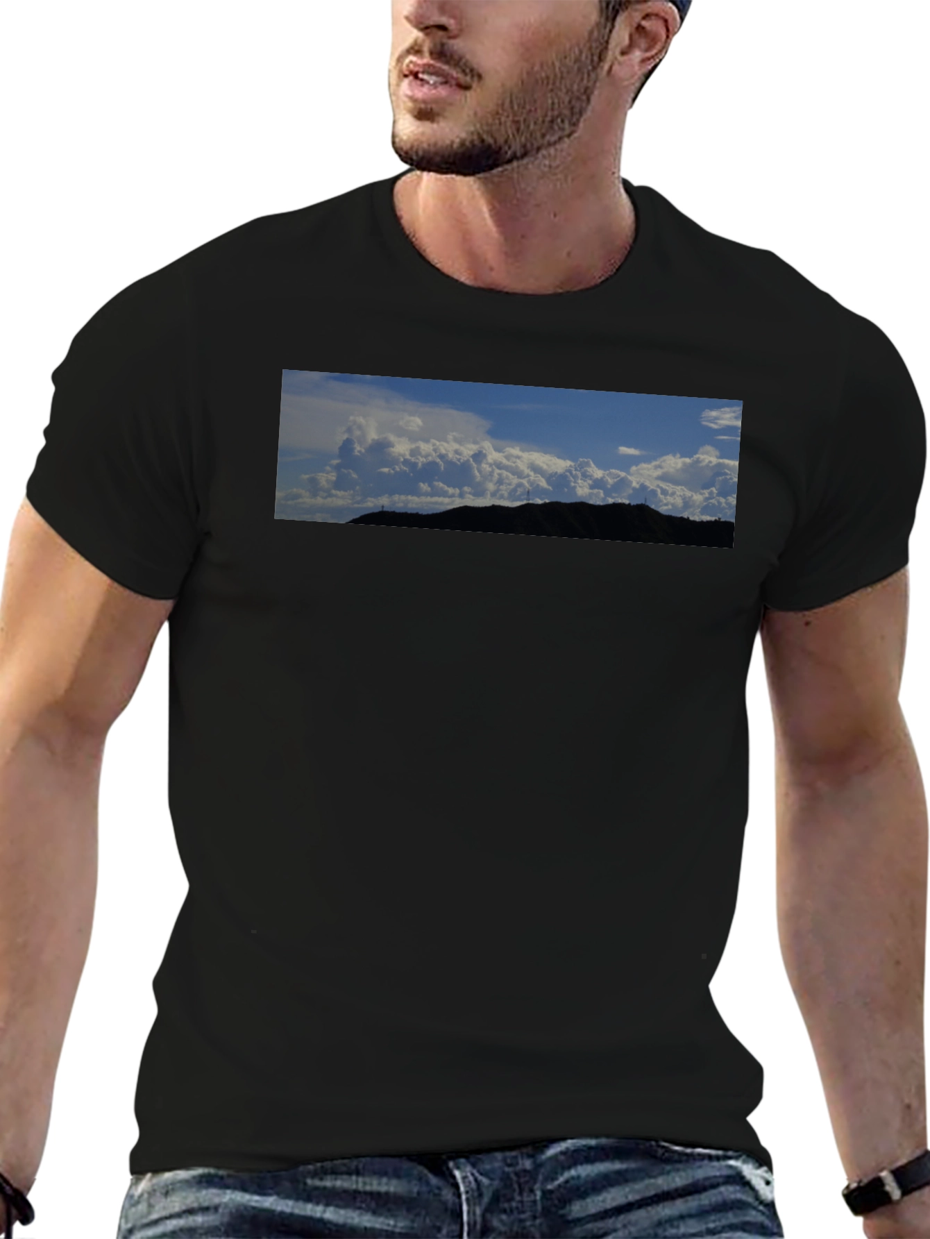 Black T-Shirt with Landscape Graphic
