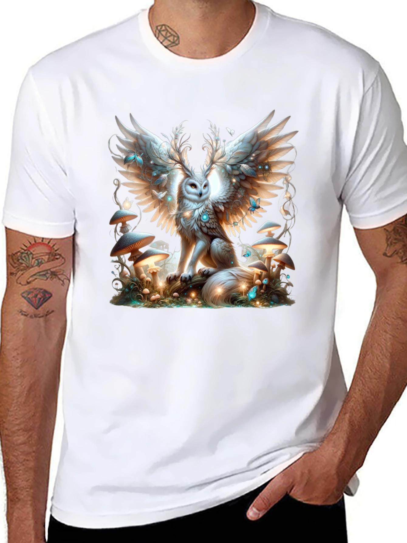 Winged Owl Graphic Tee - Unique Forest Design