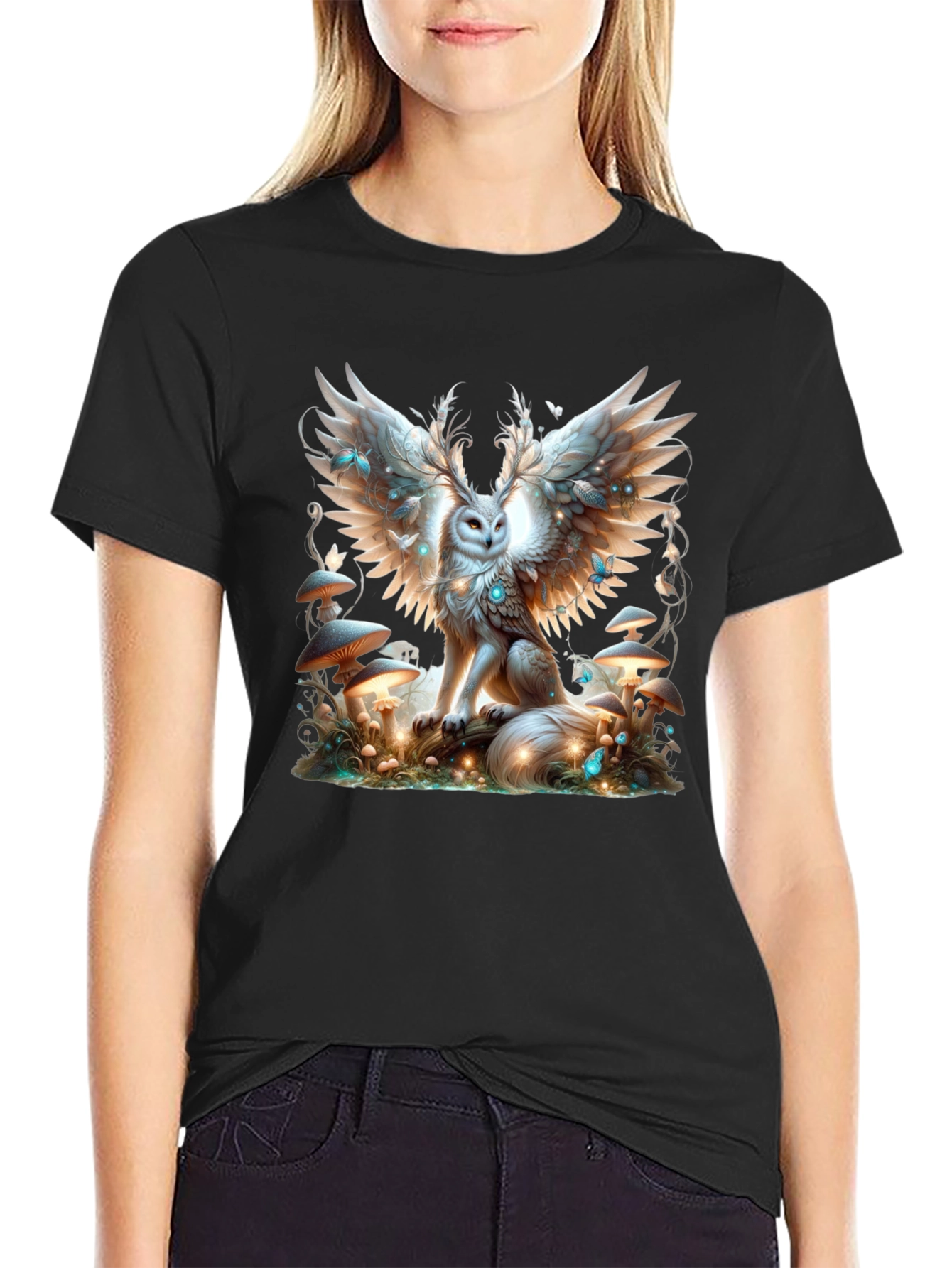 Winged Owl Graphic Tee - Unique Forest Design