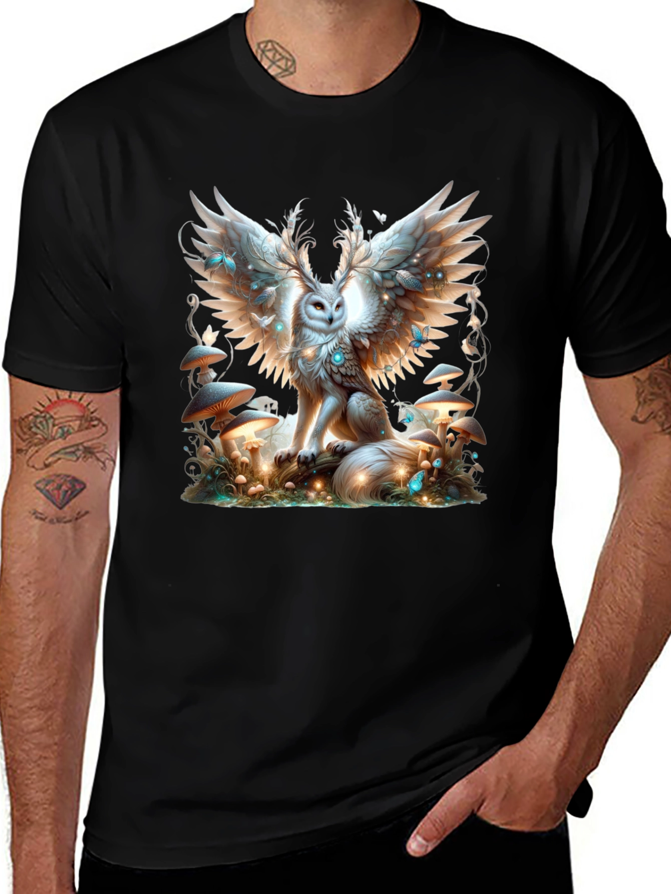 Winged Owl Graphic Tee - Unique Forest Design