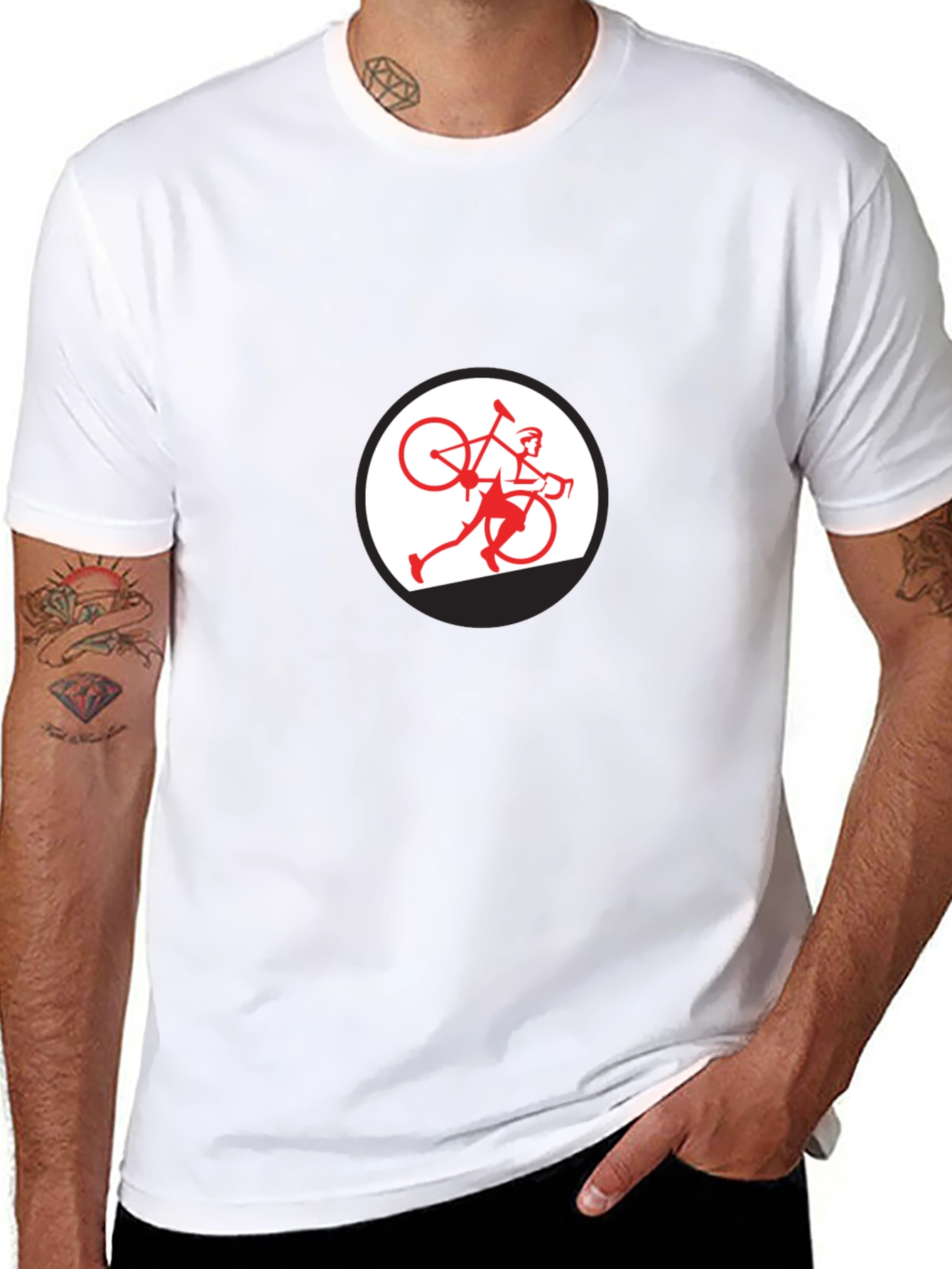 Black T-Shirt with Cyclist Graphic