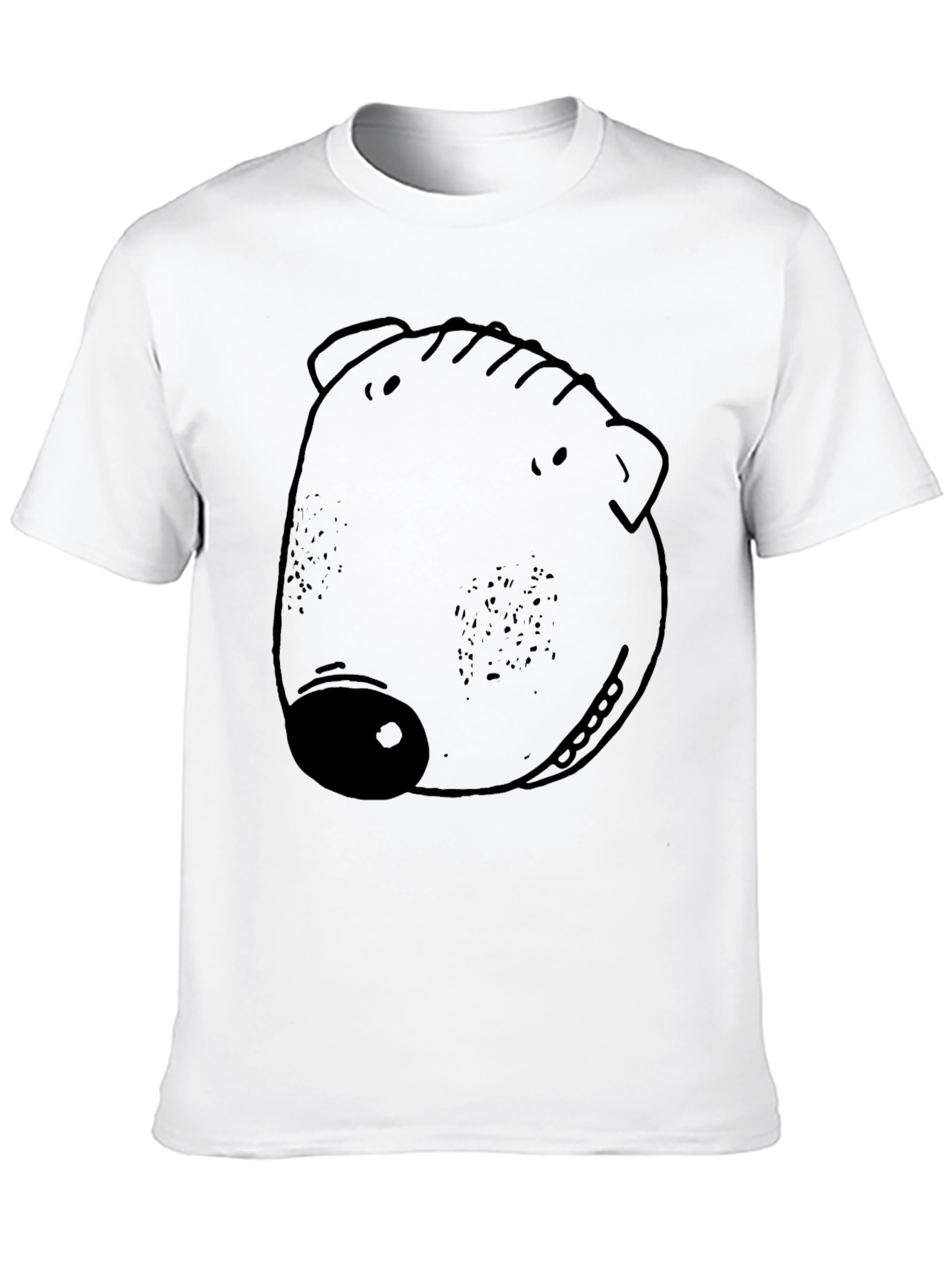 Cartoon Pig Face Graphic Tee - Black Crew Neck