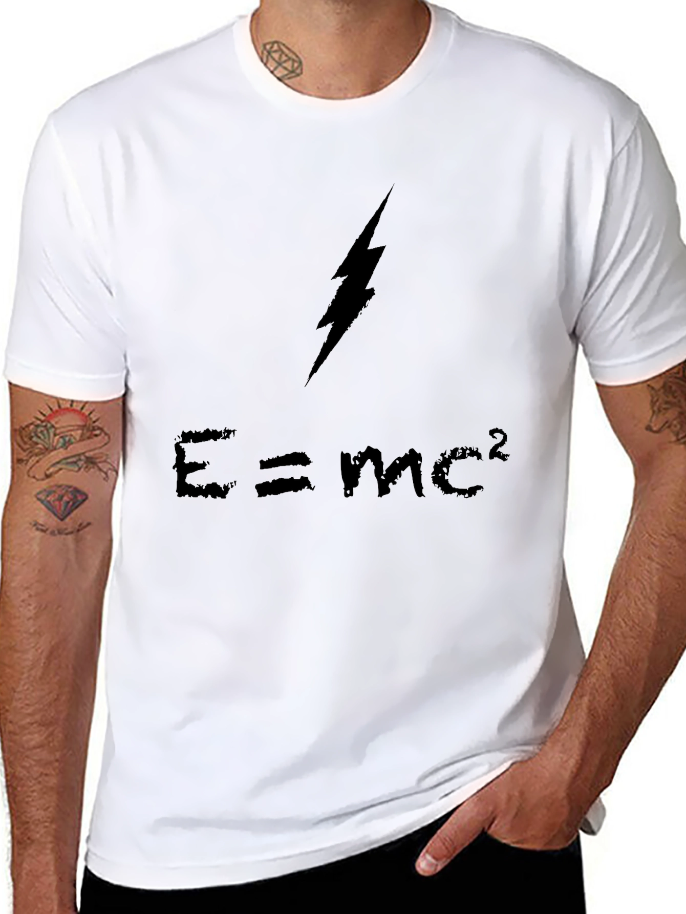 E=mc² Lightning Bolt Graphic Black T-Shirt