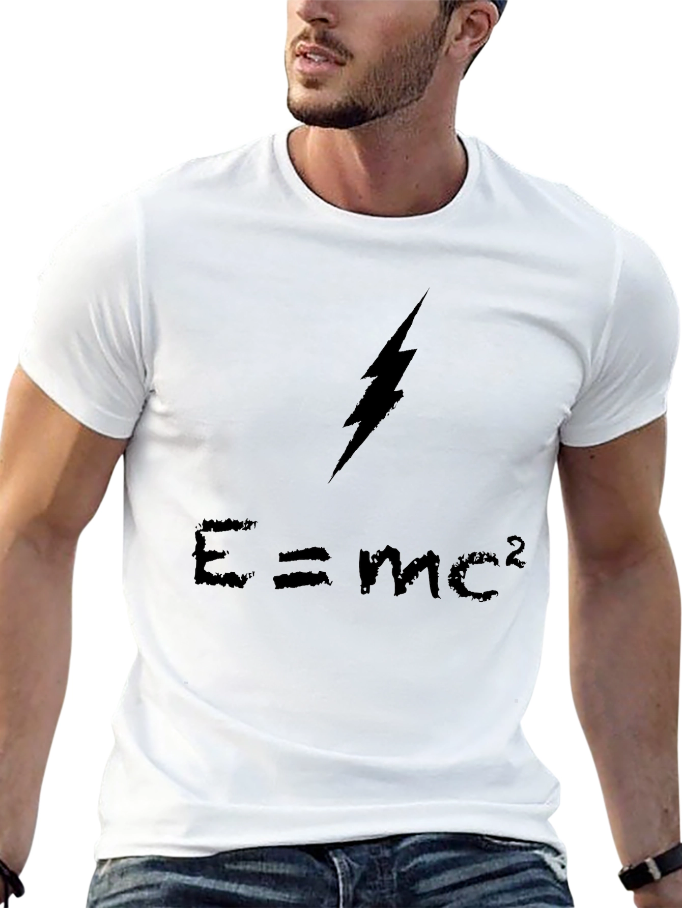 E=mc² Lightning Bolt Graphic Black T-Shirt