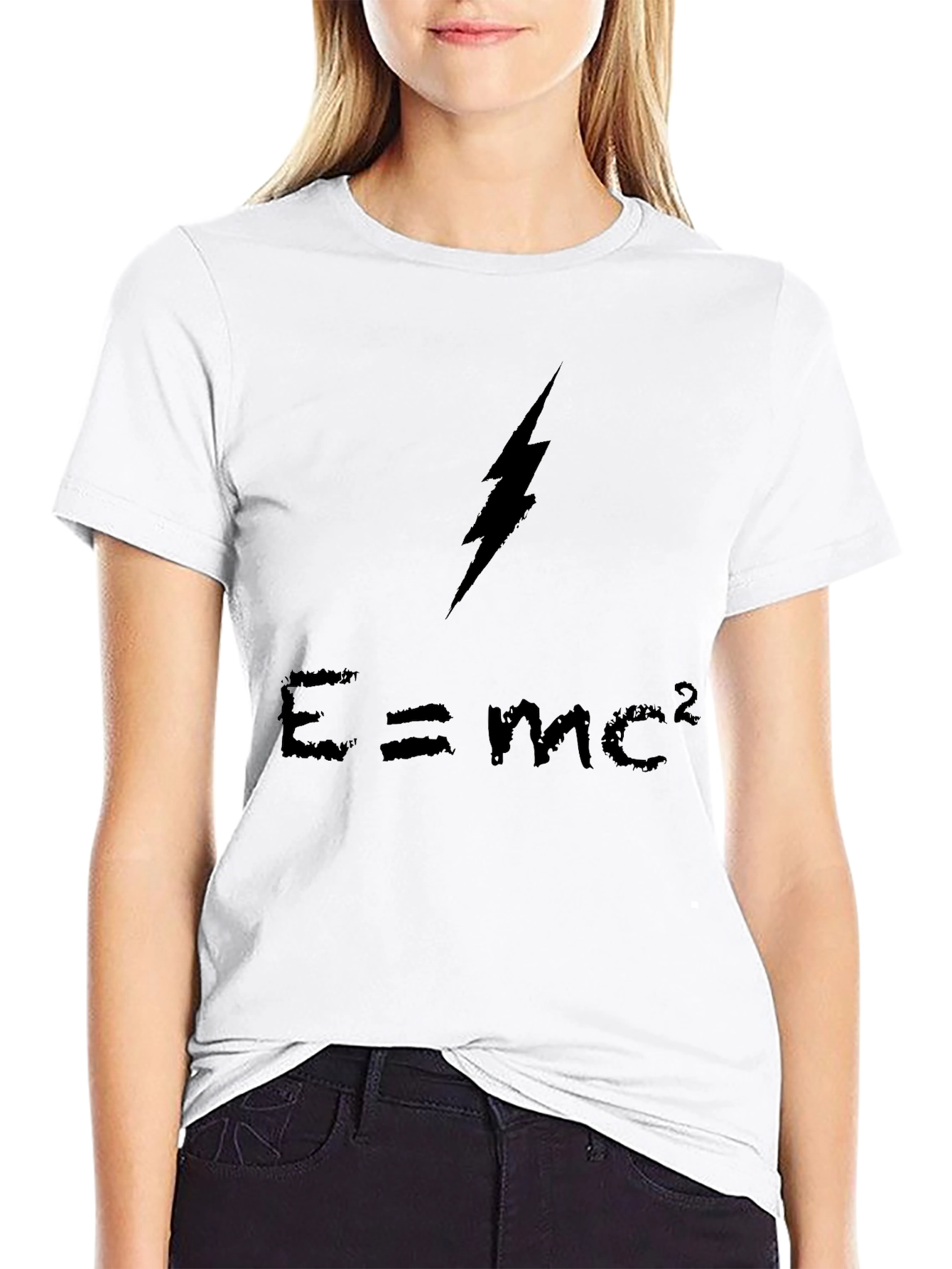 E=mc² Lightning Bolt Graphic Black T-Shirt