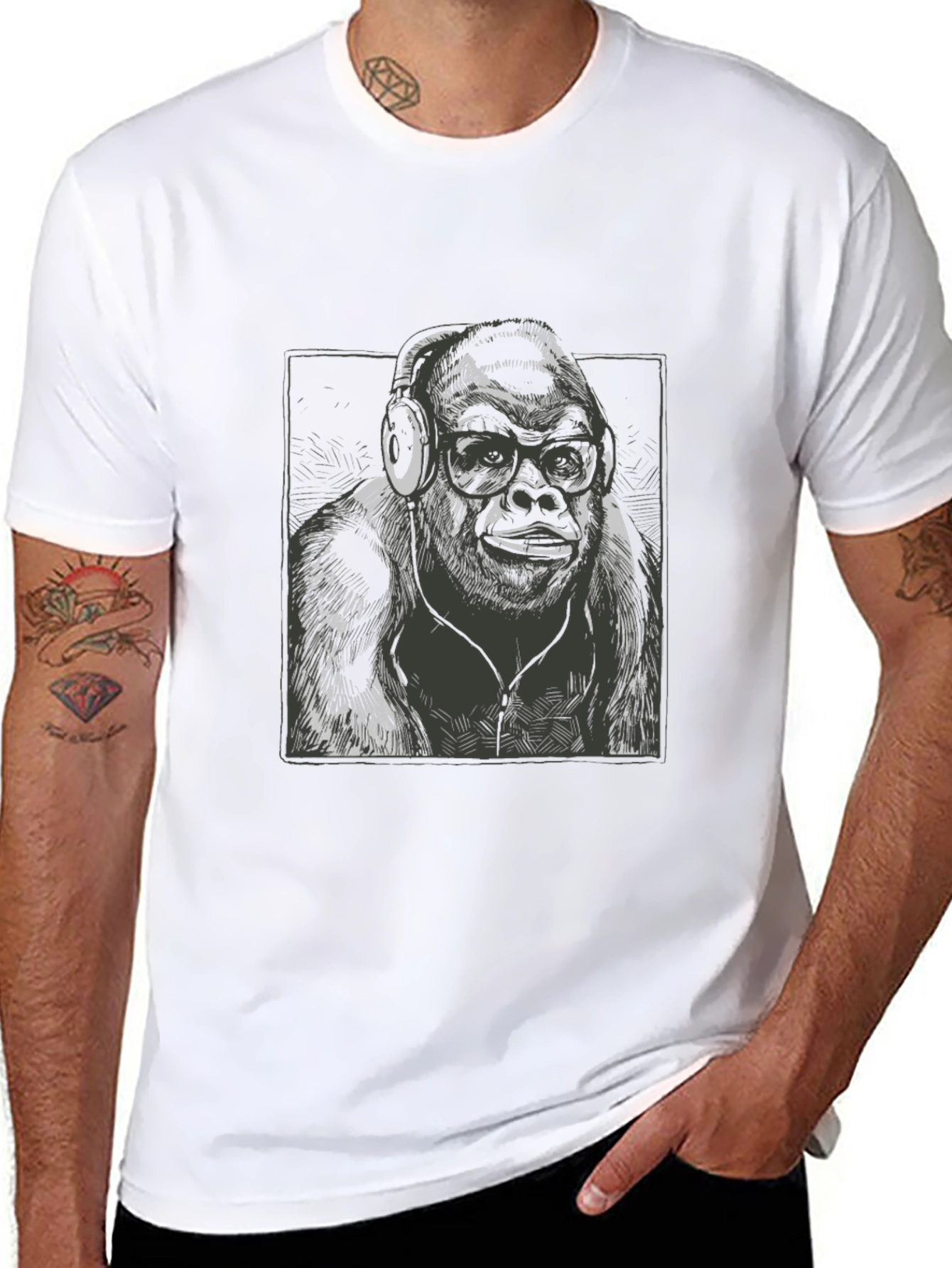 Cool Gorilla Tee: Hipster Ape with Headphones T-Shirt