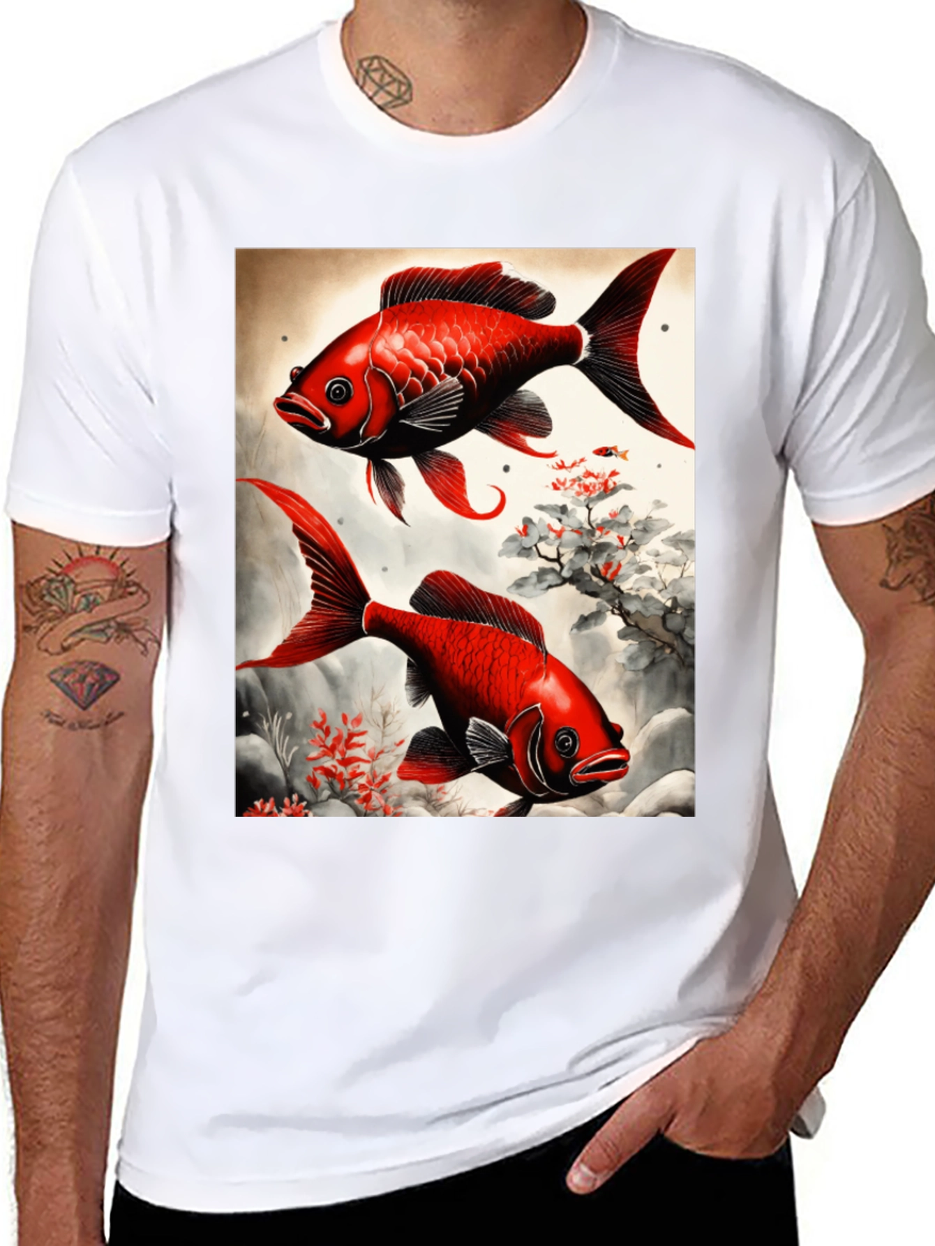Koi Fish Graphic Tee - Artistic Black T-Shirt